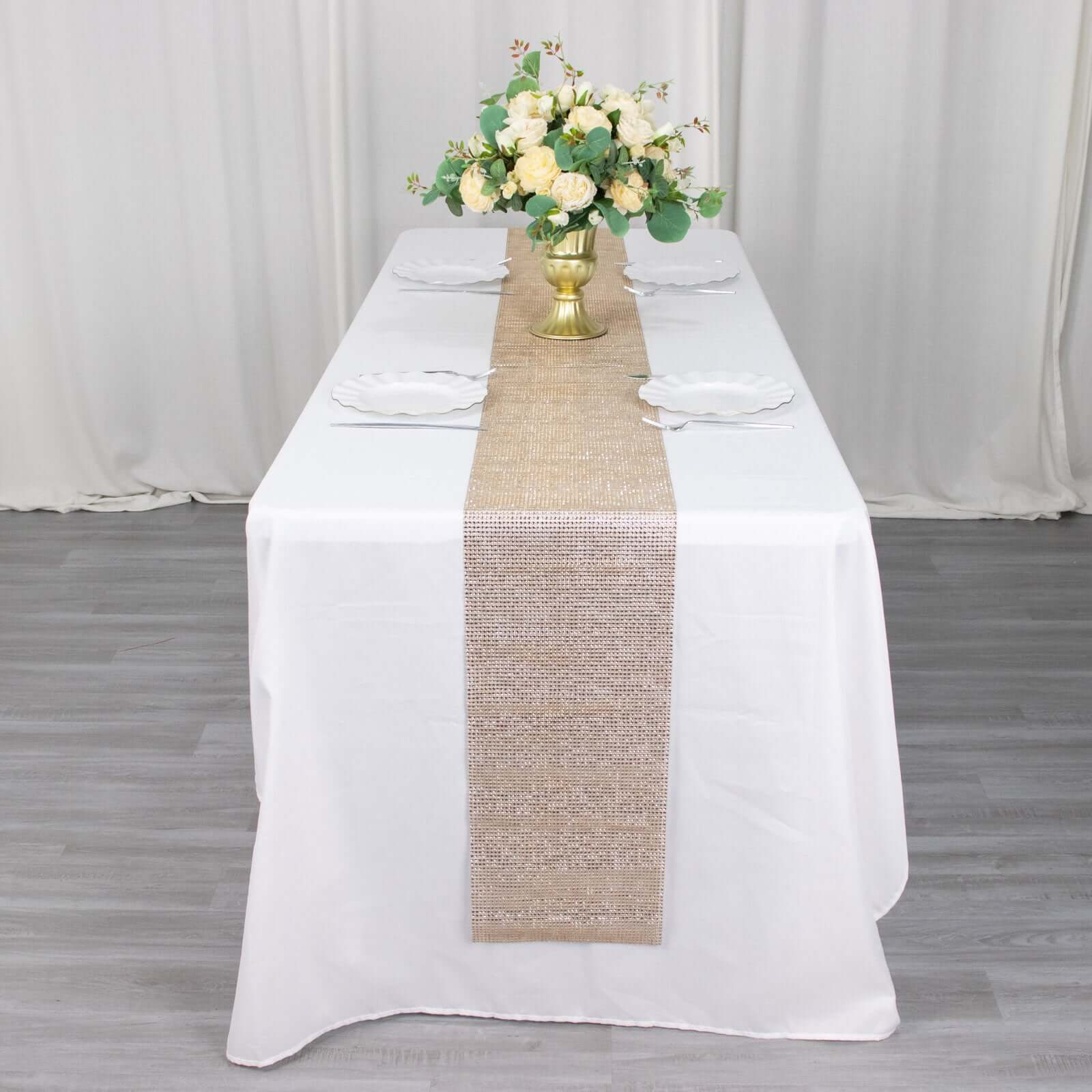 Crystal Rhinestone Table Runner 10"x108" Champagne - Shiny Diamond Mesh Bling Table Decor - Image 6