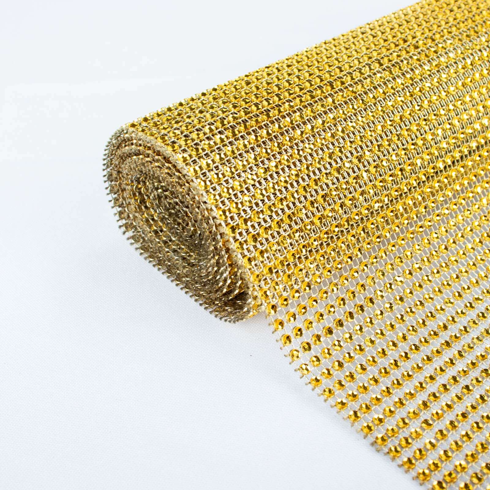 Crystal Rhinestone Table Runner 10"x108" Gold - Shiny Diamond Mesh Bling Wedding & Event Table Decor - Image 2