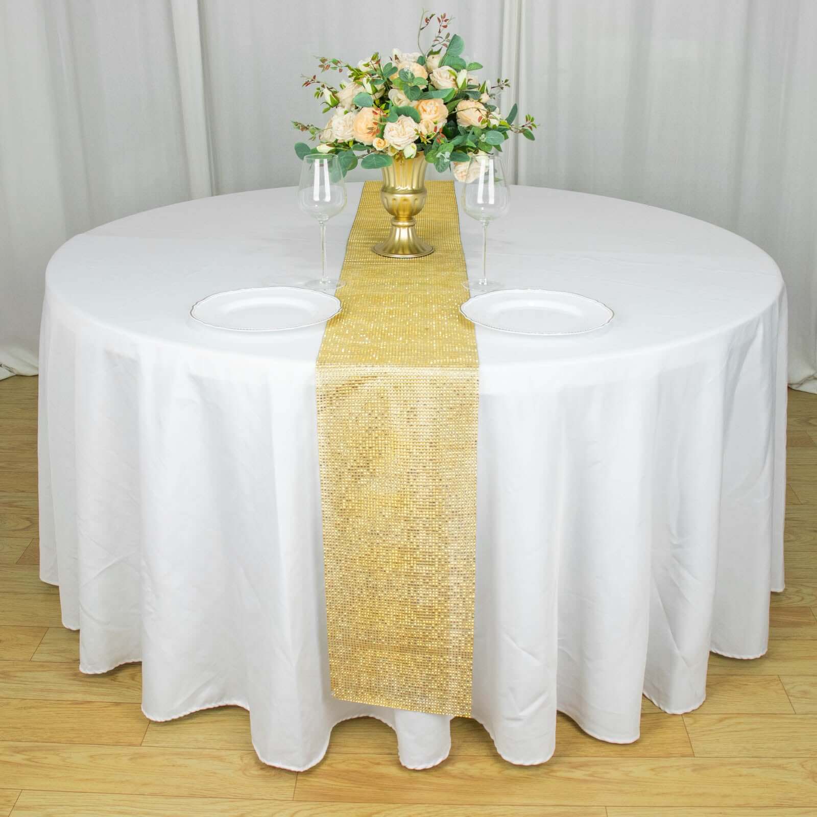 Crystal Rhinestone Table Runner 10"x108" Gold - Shiny Diamond Mesh Bling Wedding & Event Table Decor - Image 6