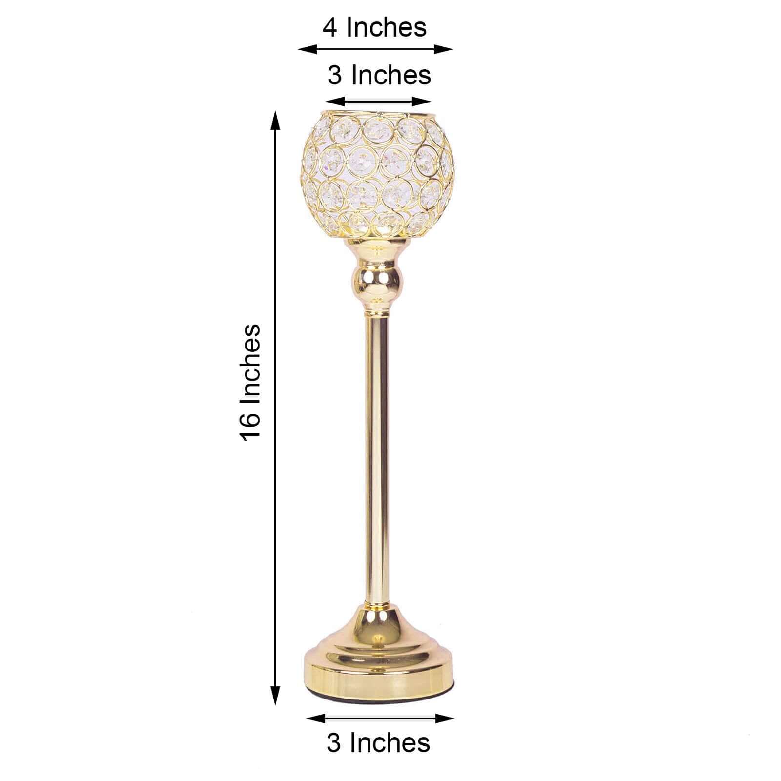 Crystal Votive Pillar Candle Holder 16" Gold - Metal Tealight Round Stand for Upscale Decor - Image 3