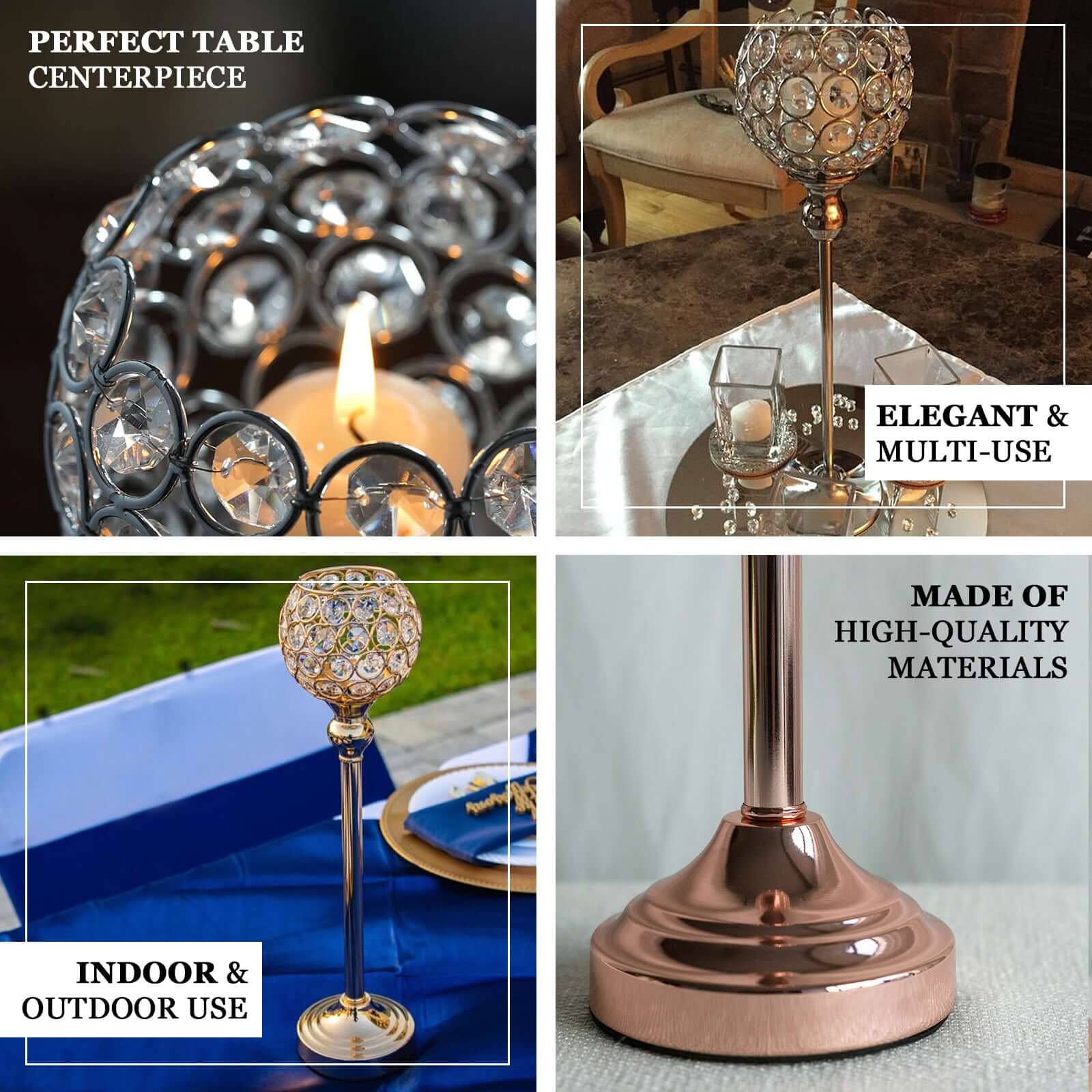 Crystal Votive Pillar Candle Holder 16" Gold - Metal Tealight Round Stand for Upscale Decor - Image 4