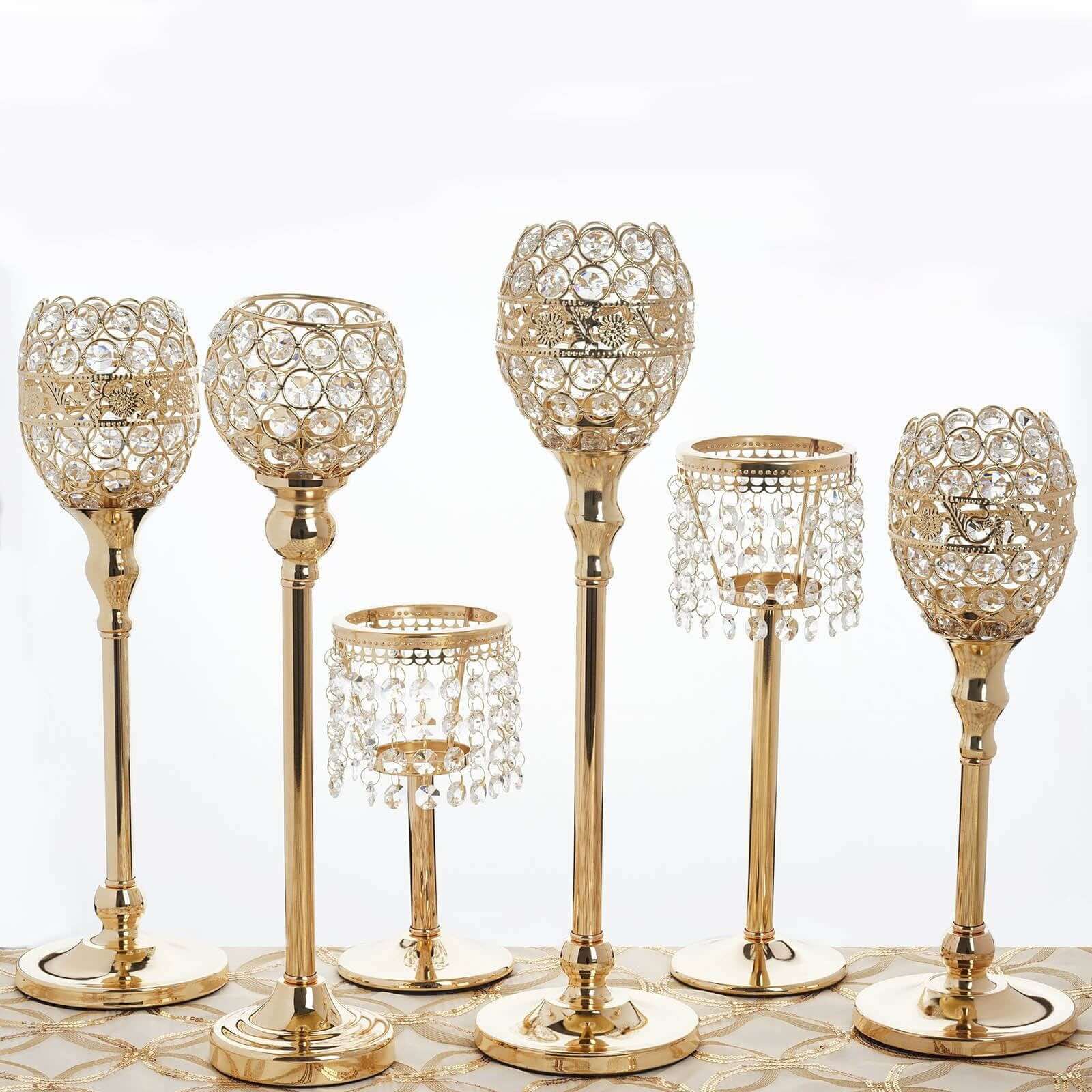 Crystal Votive Pillar Candle Holder 16" Gold - Metal Tealight Round Stand for Upscale Decor - Image 6