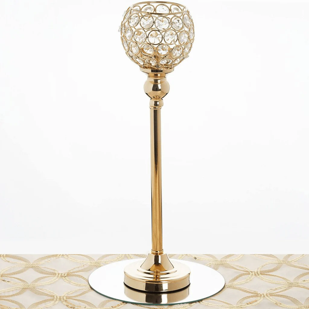 Crystal Votive Pillar Candle Holder 16" Gold - Metal Tealight Round Stand for Upscale Decor - Image 7