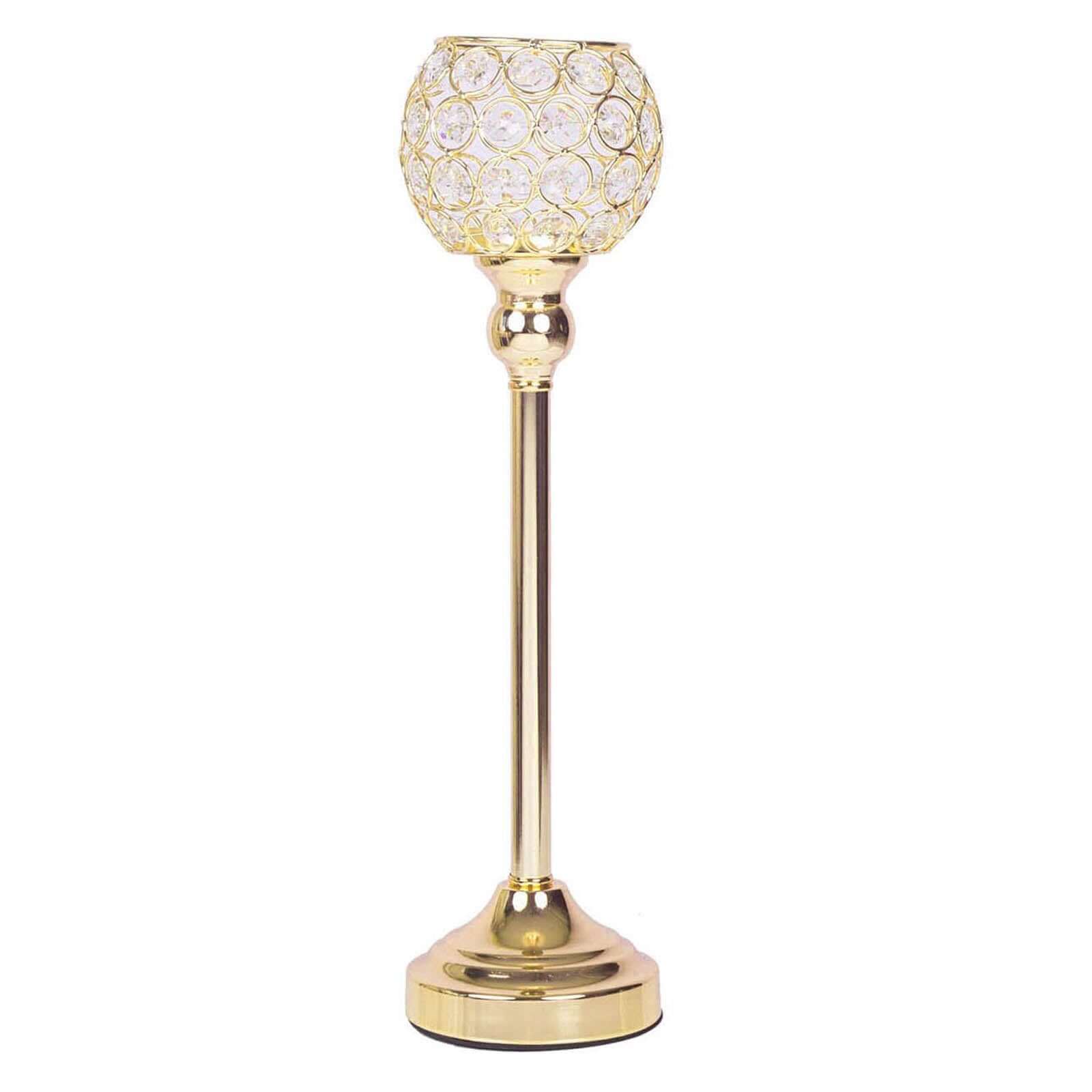 Crystal Votive Pillar Candle Holder 16" Gold - Metal Tealight Round Stand for Upscale Decor - Image 8