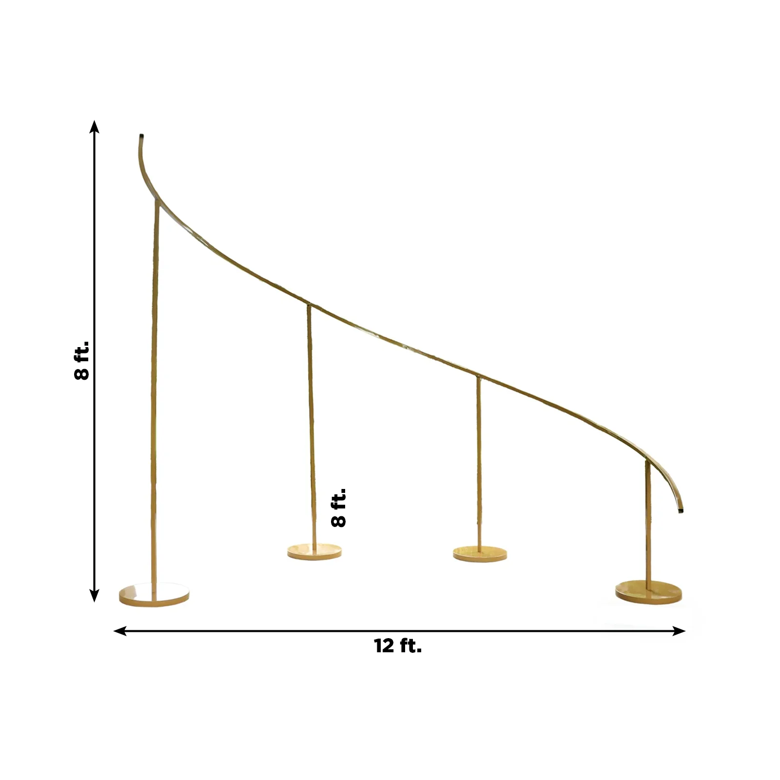 Curved Wave Wedding Arch Backdrop Stand Gold – 8ft x 12ft Left Side Heavy-Duty Metal Frame with Round Bases for Balloon & Floral Décor - Image 3