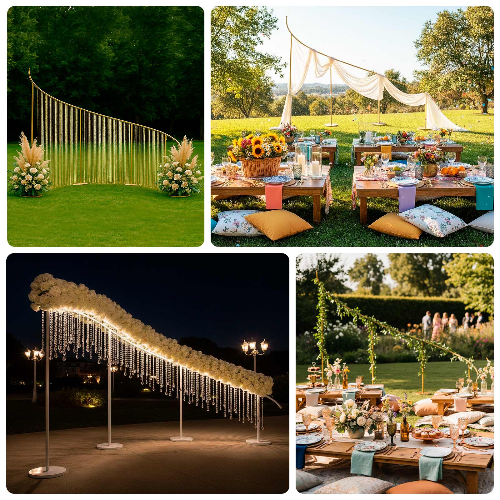 Curved Wave Wedding Arch Backdrop Stand Gold – 8ft x 12ft Left Side Heavy-Duty Metal Frame with Round Bases for Balloon & Floral Décor - Image 5