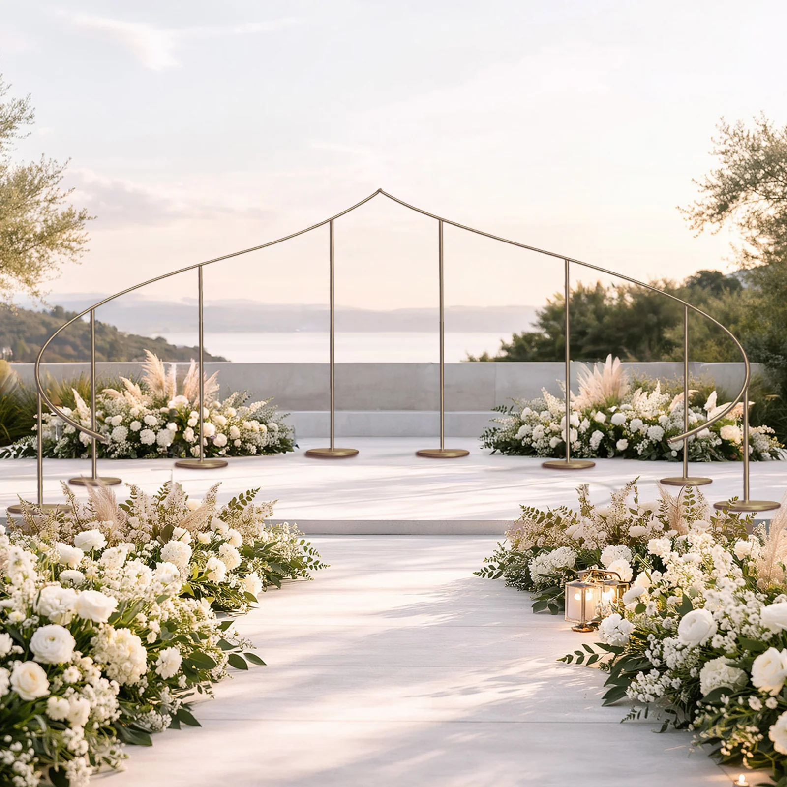 Curved Wave Wedding Arch Backdrop Stand Gold – 8ft x 12ft Left Side Heavy-Duty Metal Frame with Round Bases for Balloon & Floral Décor - Image 6