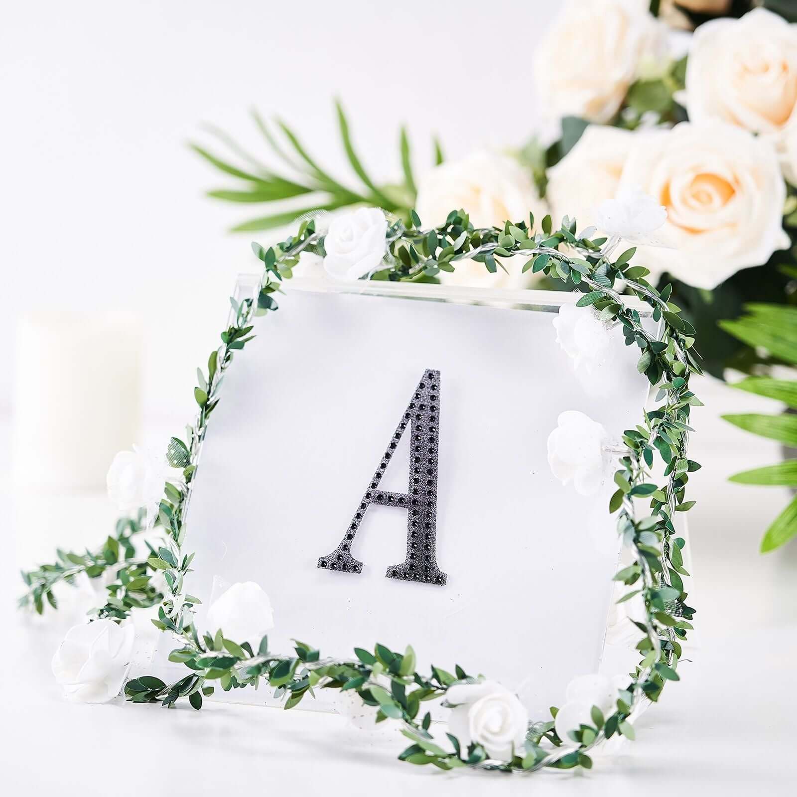 Decorative Rhinestone Alphabet "A" Letter Stickers 4", Black Glitter Adhesive Craft Letters - DIY Sparkle Embellishments - Image 2