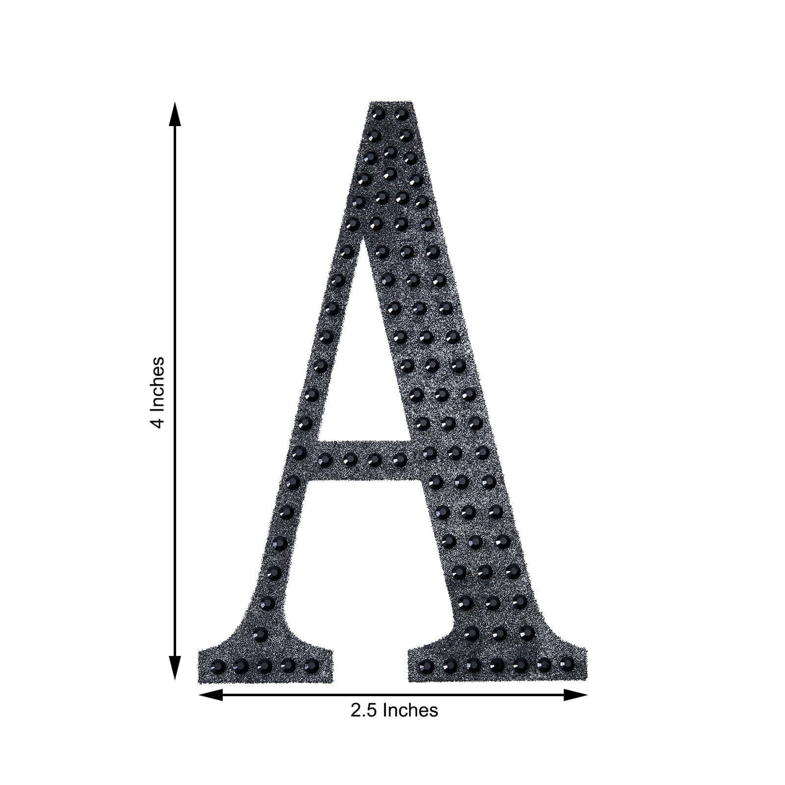 Decorative Rhinestone Alphabet "A" Letter Stickers 4", Black Glitter Adhesive Craft Letters - DIY Sparkle Embellishments - Image 3