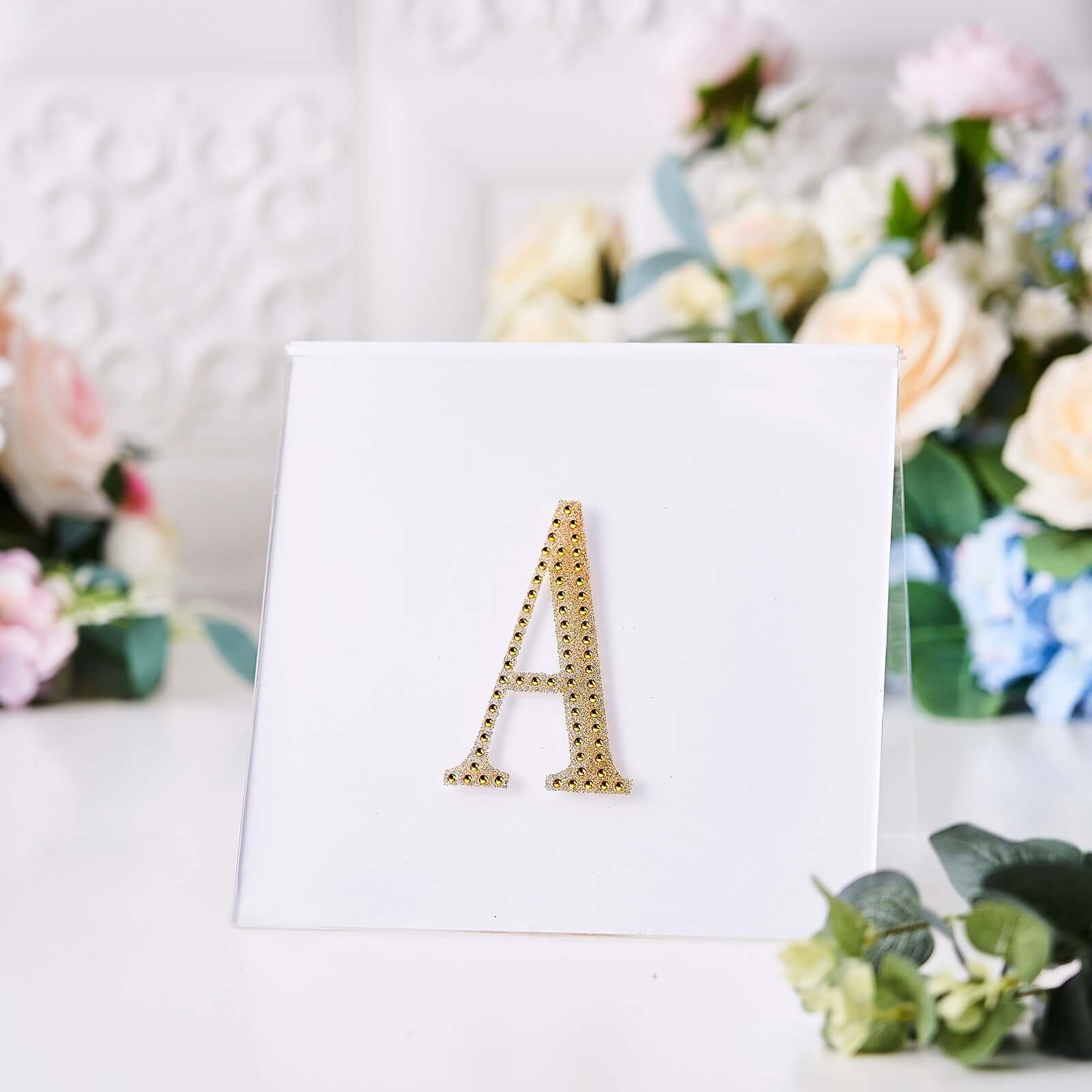 Decorative Rhinestone Alphabet "A" Letter Stickers 4", Gold Glitter Adhesive Craft Letters - DIY Sparkle Embellishments