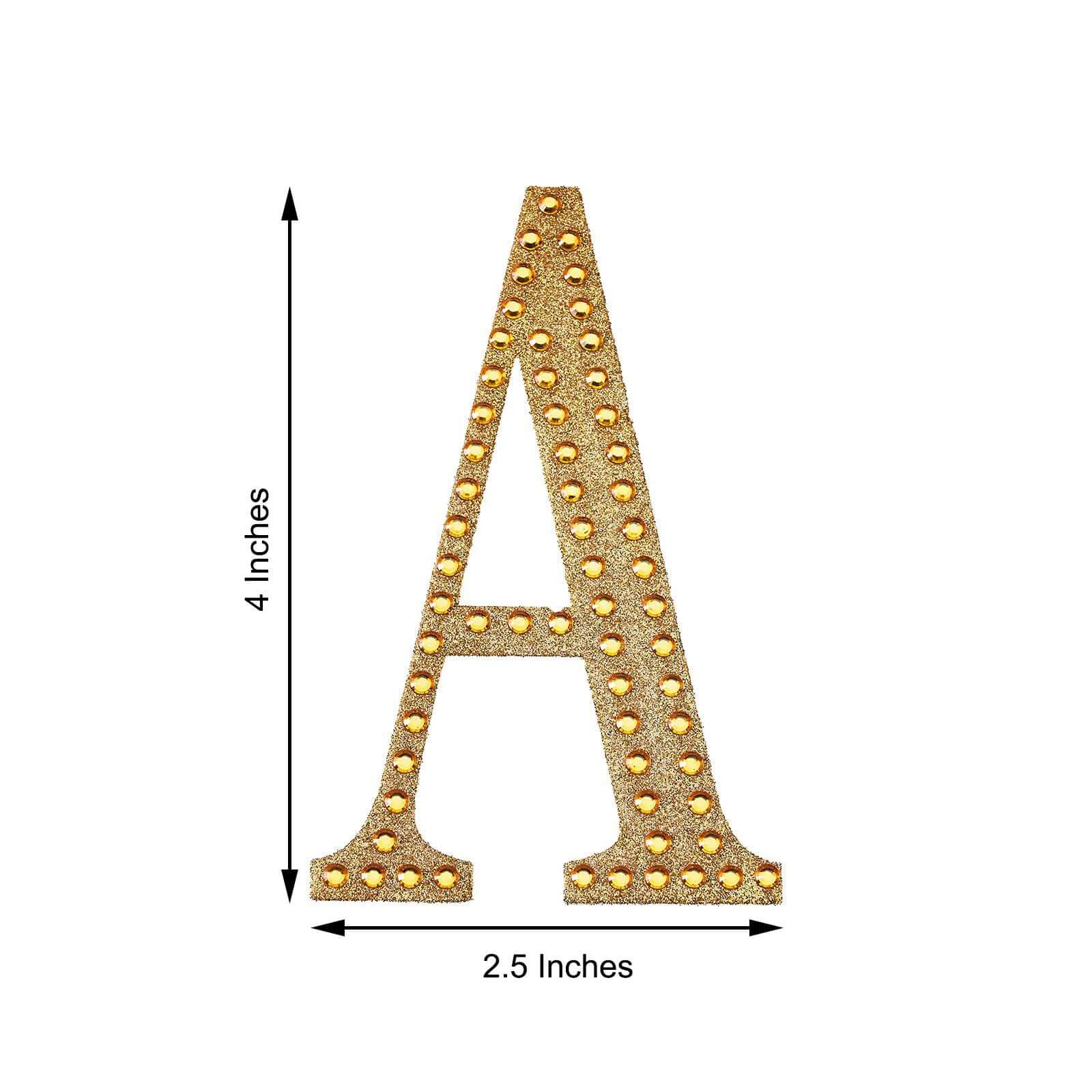 Decorative Rhinestone Alphabet "A" Letter Stickers 4", Gold Glitter Adhesive Craft Letters - DIY Sparkle Embellishments - Image 3