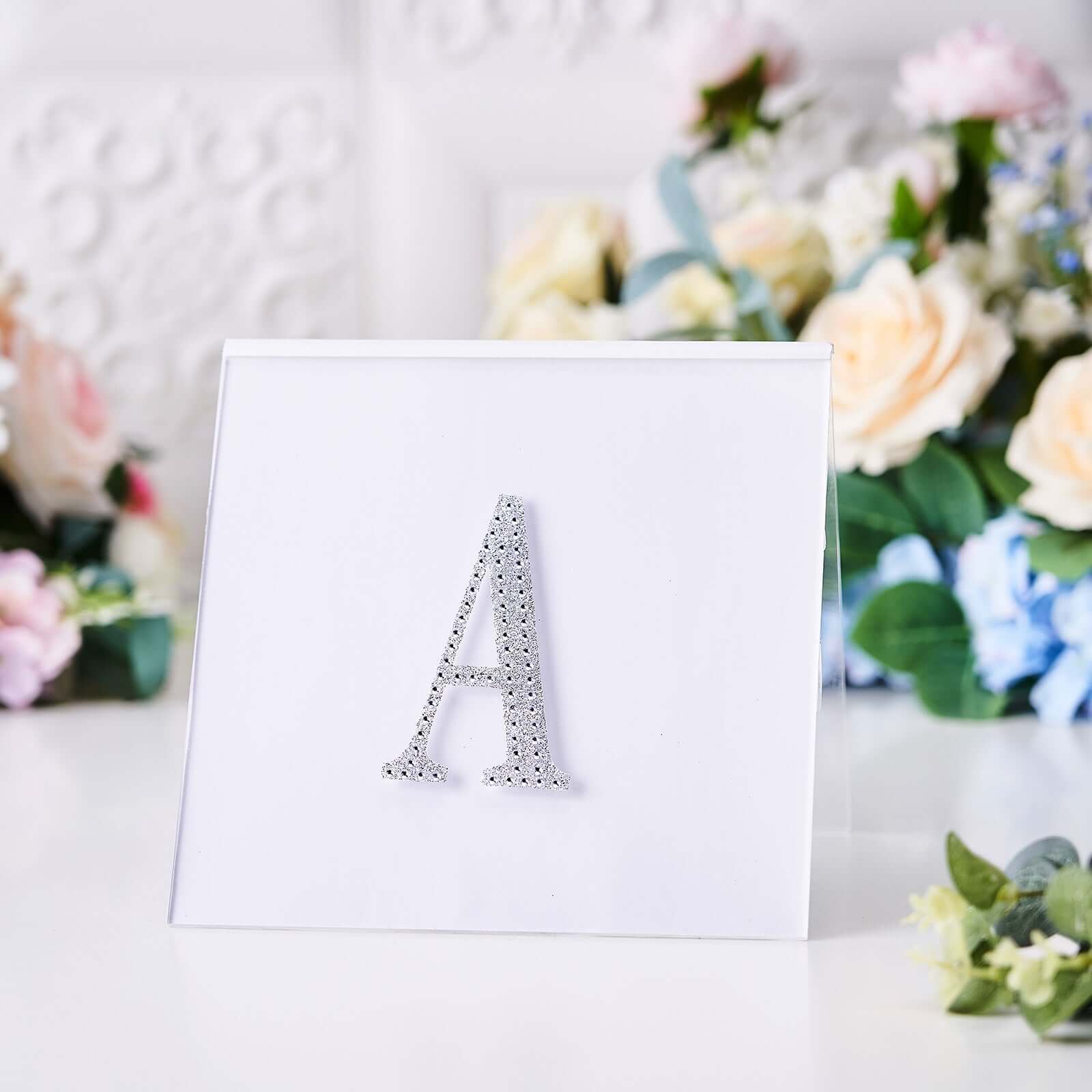 Decorative Rhinestone Alphabet "A" Letter Stickers 4", Silver Glitter Adhesive Craft Letters - DIY Sparkle Embellishments
