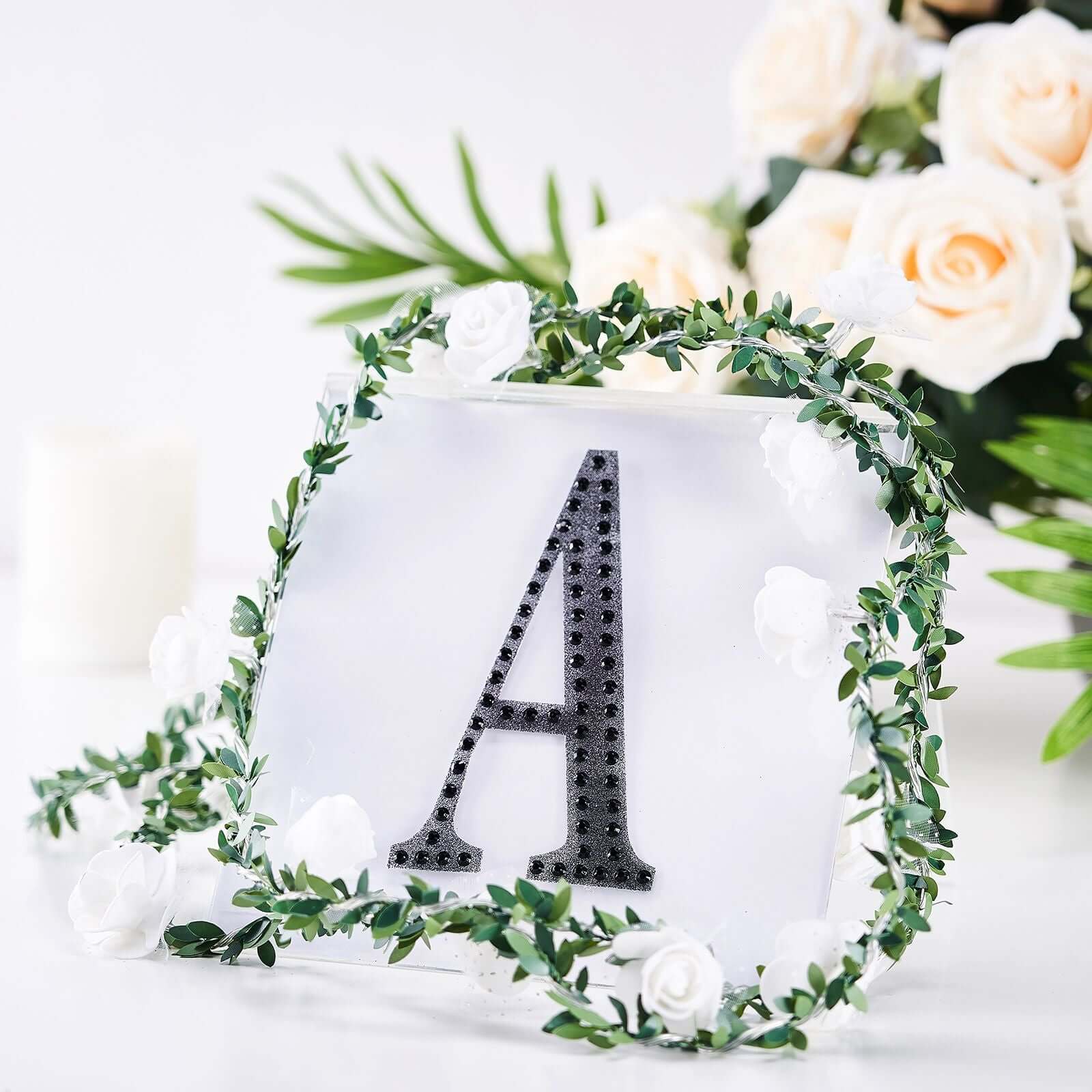 Decorative Rhinestone Alphabet "A" Letter Stickers 6", Black Glitter Adhesive Craft Letters - DIY Sparkle Embellishments - Image 7