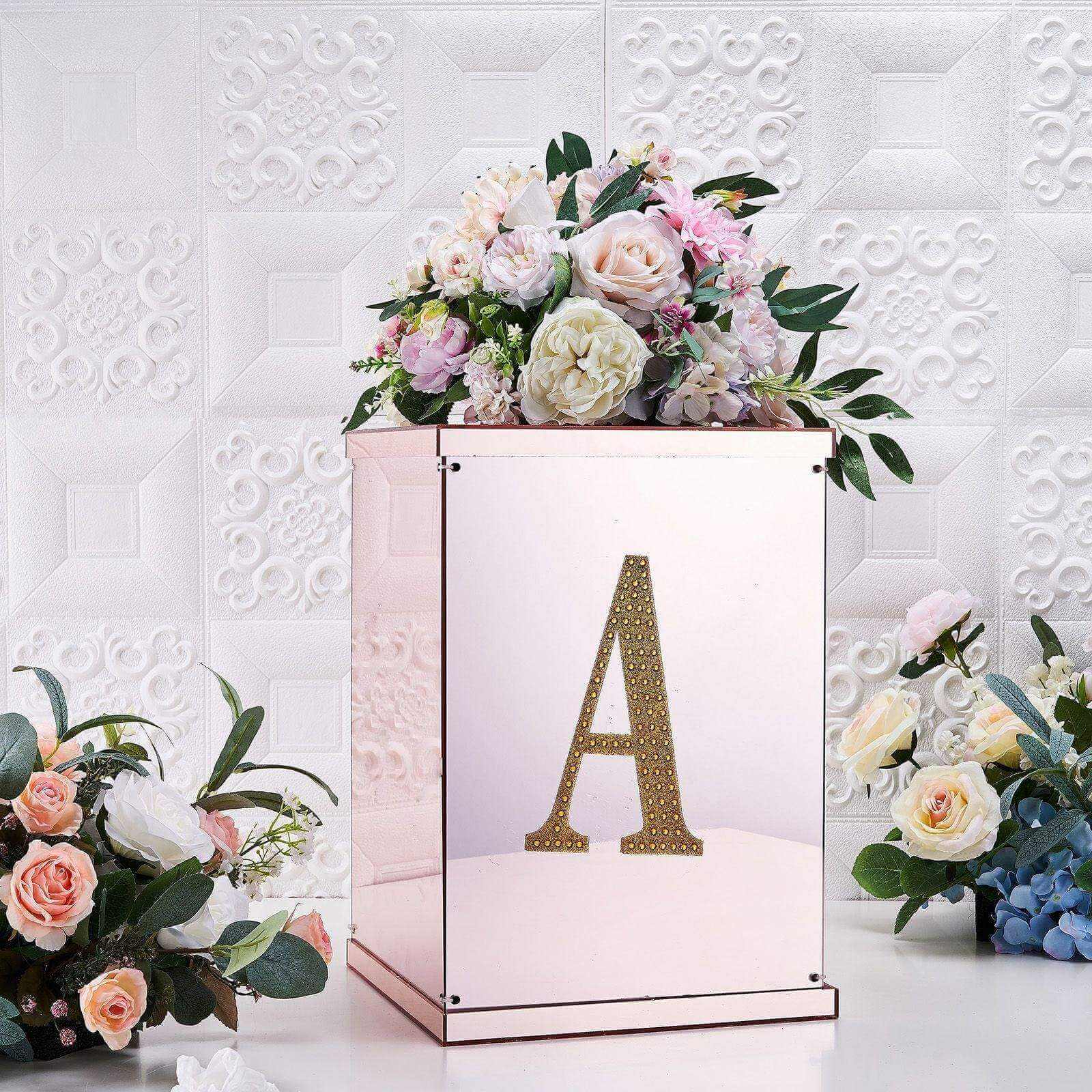 Decorative Rhinestone Alphabet "A" Letter Stickers 8", Gold Glitter Adhesive Craft Letters - DIY Sparkle Embellishments - Image 2
