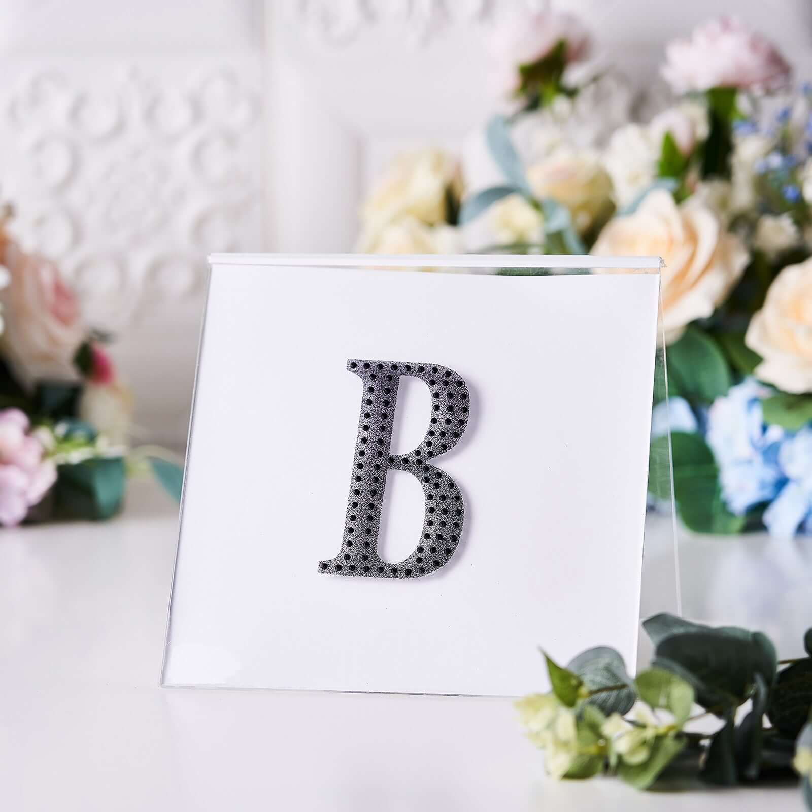 Decorative Rhinestone Alphabet "B" Letter Stickers 4", Black Glitter Adhesive Craft Letters - DIY Sparkle Embellishments