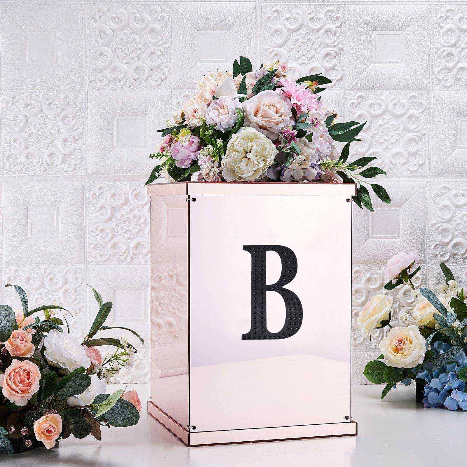 Decorative Rhinestone Alphabet "B" Letter Stickers 6", Black Glitter Adhesive Craft Letters - DIY Sparkle Embellishments