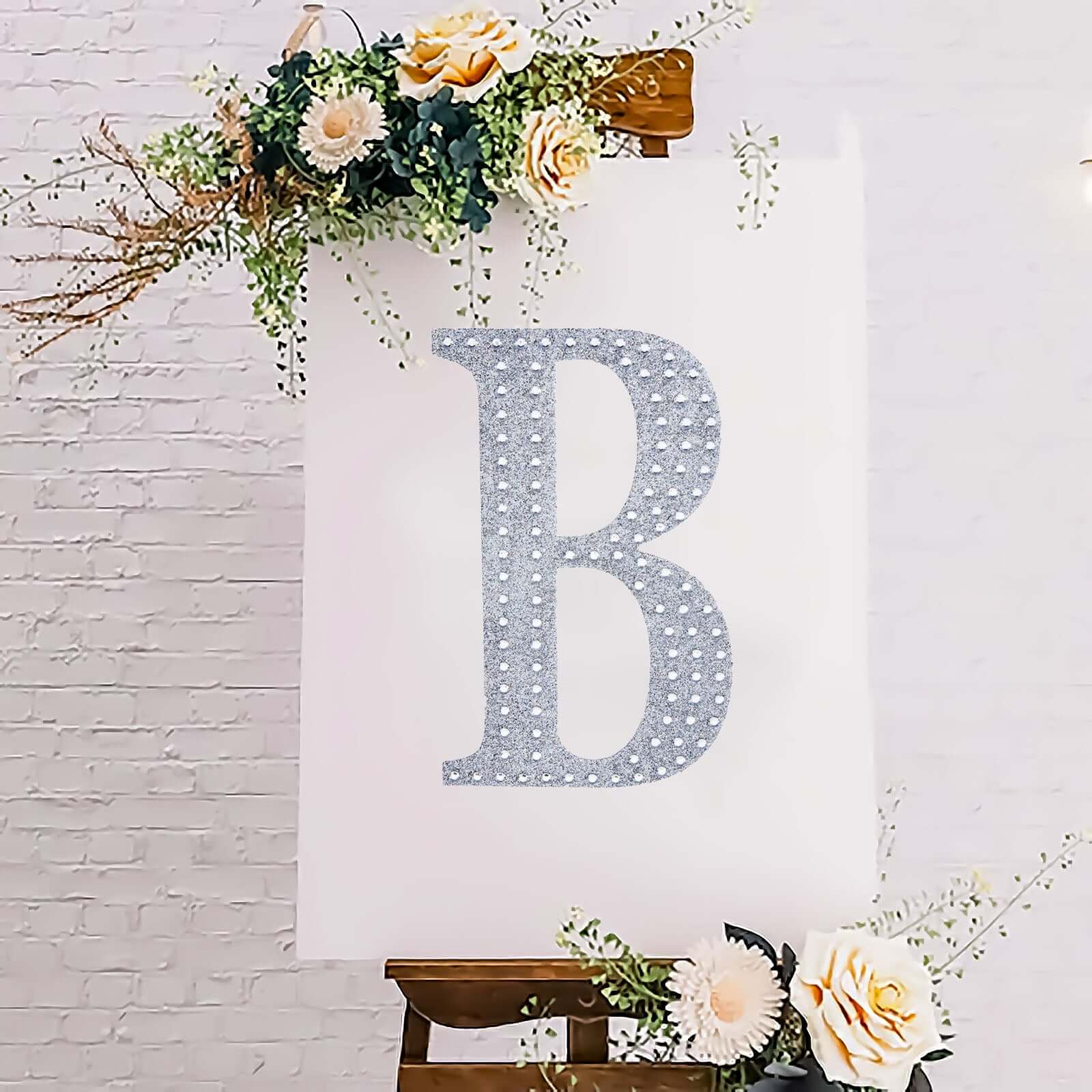Decorative Rhinestone Alphabet "B" Letter Stickers 8", Silver Glitter Adhesive Craft Letters - DIY Sparkle Embellishments