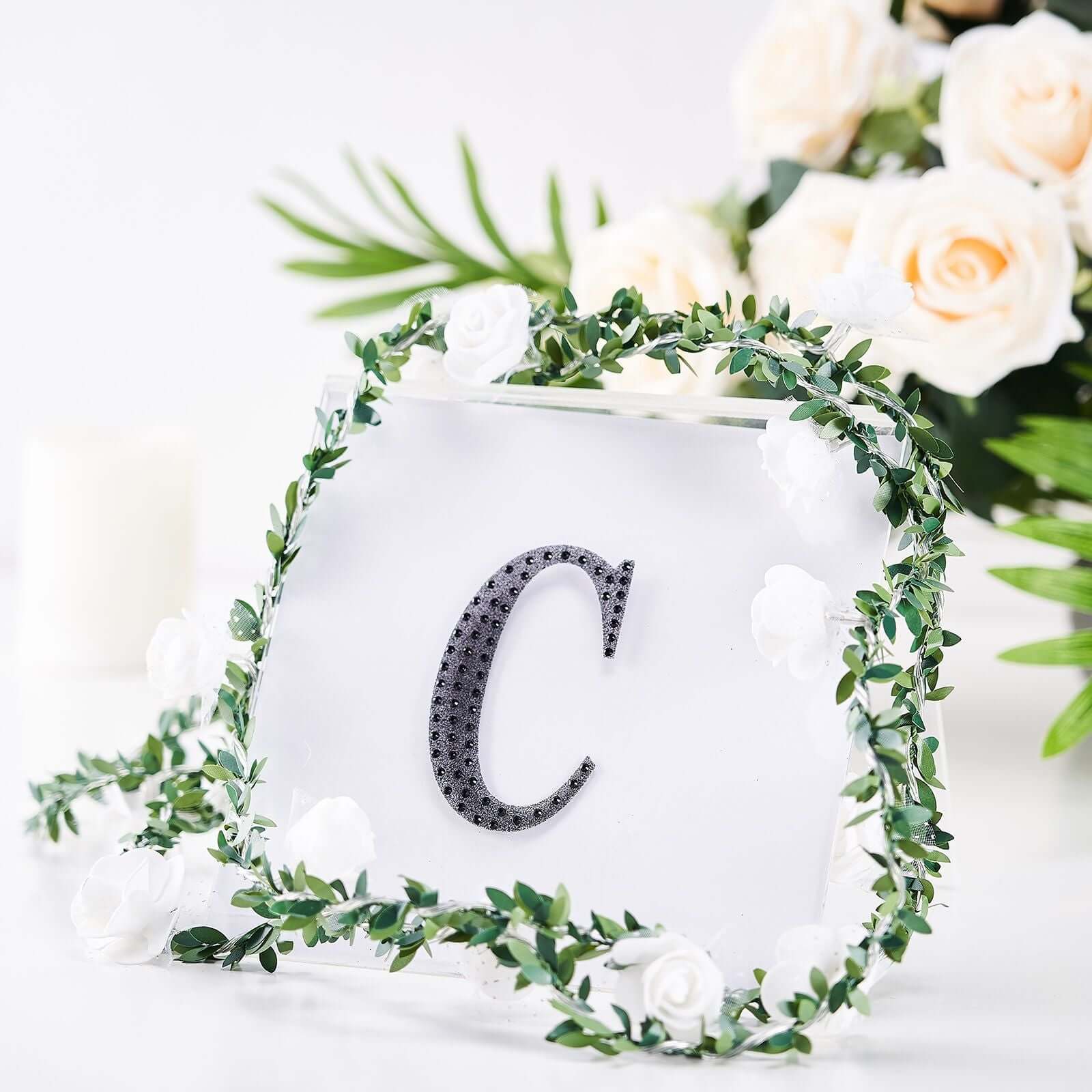 Decorative Rhinestone Alphabet "C" Letter Stickers 4", Black Glitter Adhesive Craft Letters - DIY Sparkle Embellishments - Image 2