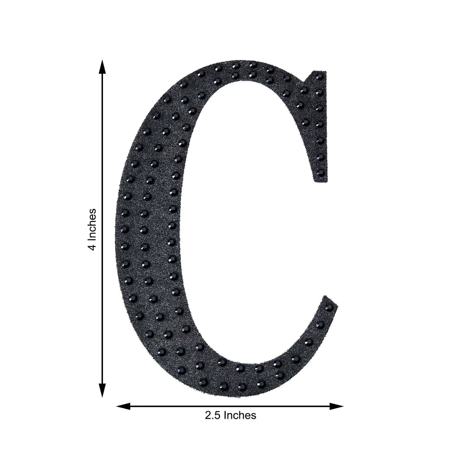 Decorative Rhinestone Alphabet "C" Letter Stickers 4", Black Glitter Adhesive Craft Letters - DIY Sparkle Embellishments - Image 3