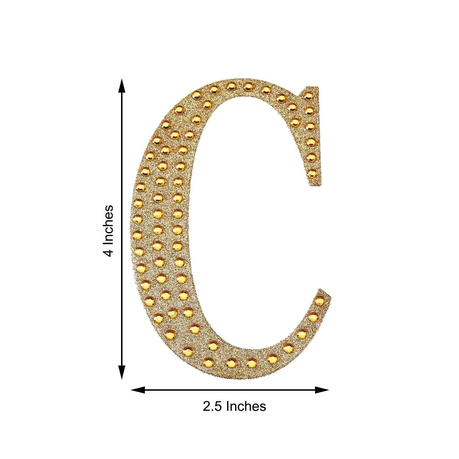 Decorative Rhinestone Alphabet "C" Letter Stickers 4", Gold Glitter Adhesive Craft Letters - DIY Sparkle Embellishments - Image 3