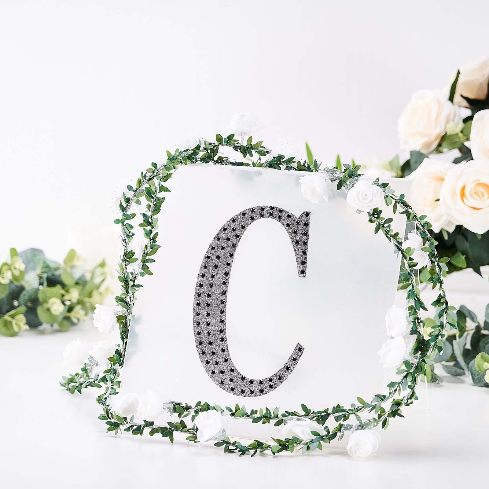 Decorative Rhinestone Alphabet "C" Letter Stickers, Glitter Adhesive Craft Letters Black DIY Sparkle Embellishments 8" - Image 7
