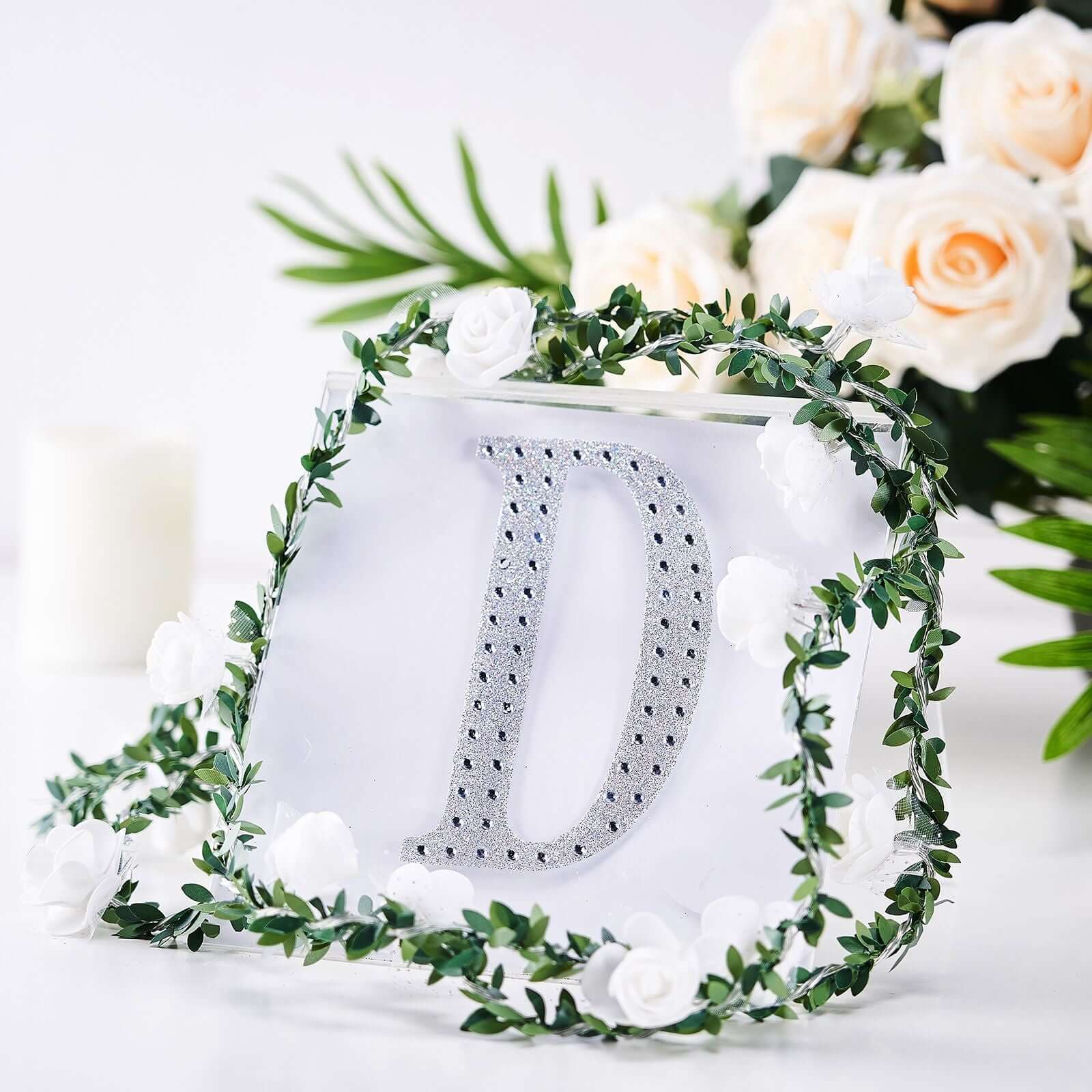 Decorative Rhinestone Alphabet "D" Letter Stickers 6", Silver Glitter Adhesive Craft Letters - DIY Sparkle Embellishments - Image 2