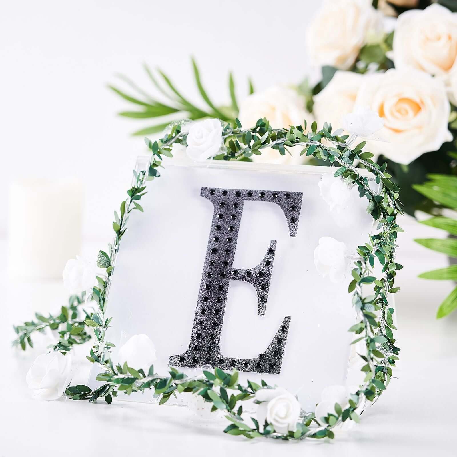Decorative Rhinestone Alphabet "E" Letter Stickers 6", Black Glitter Adhesive Craft Letters - DIY Sparkle Embellishments - Image 6