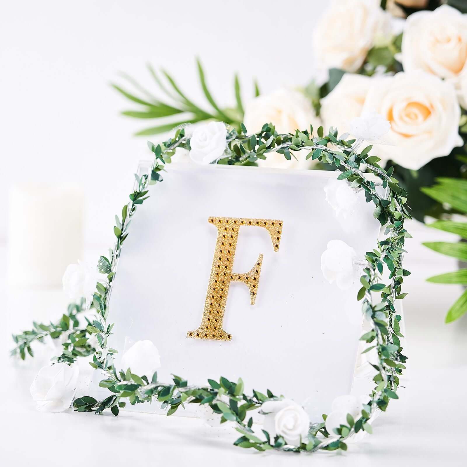 Decorative Rhinestone Alphabet "F" Letter Stickers 4", Gold Glitter Adhesive Craft Letters - DIY Sparkle Embellishments - Image 2