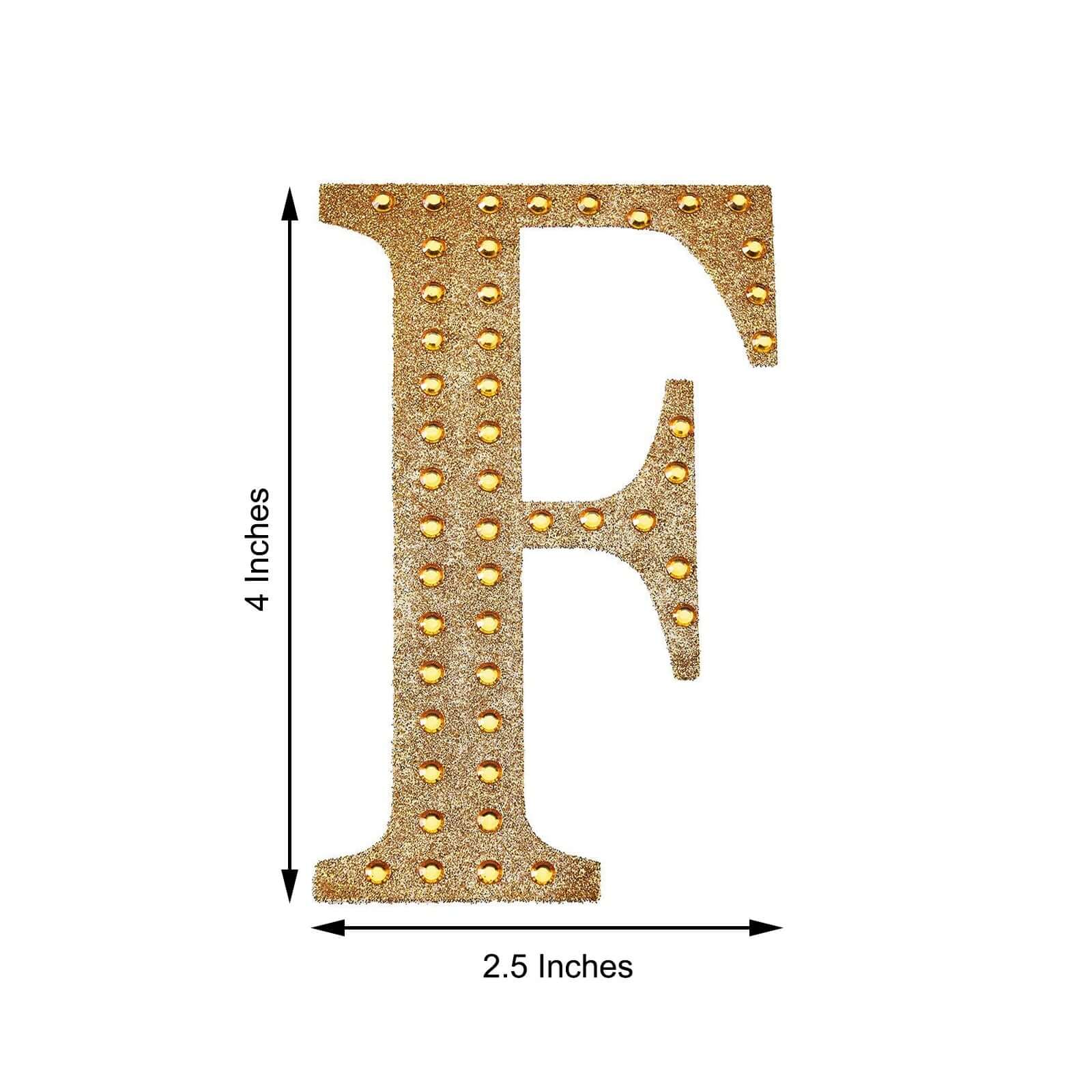 Decorative Rhinestone Alphabet "F" Letter Stickers 4", Gold Glitter Adhesive Craft Letters - DIY Sparkle Embellishments - Image 3