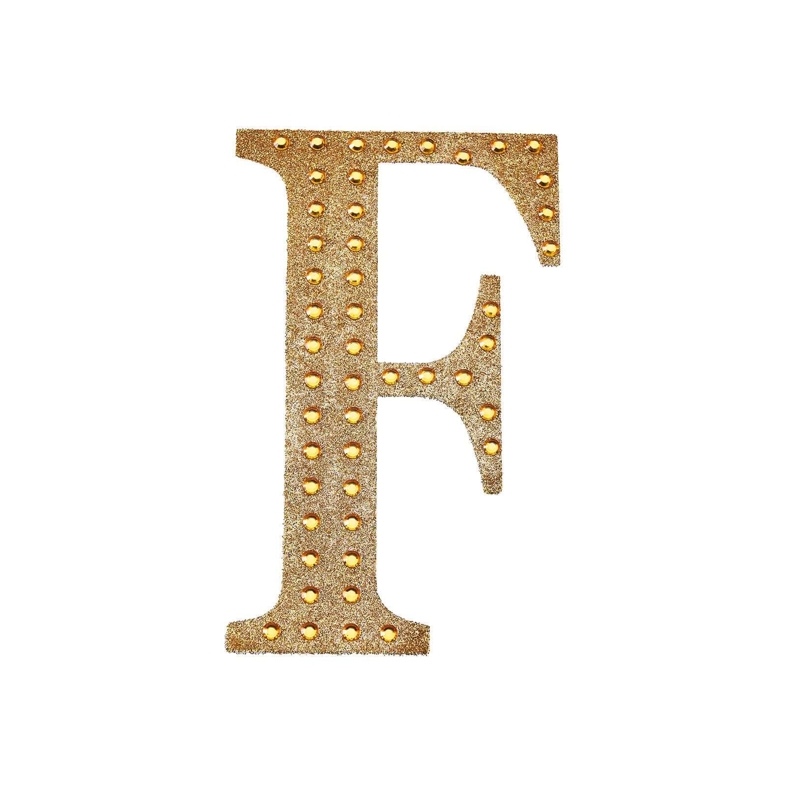 Decorative Rhinestone Alphabet "F" Letter Stickers 4", Gold Glitter Adhesive Craft Letters - DIY Sparkle Embellishments - Image 6