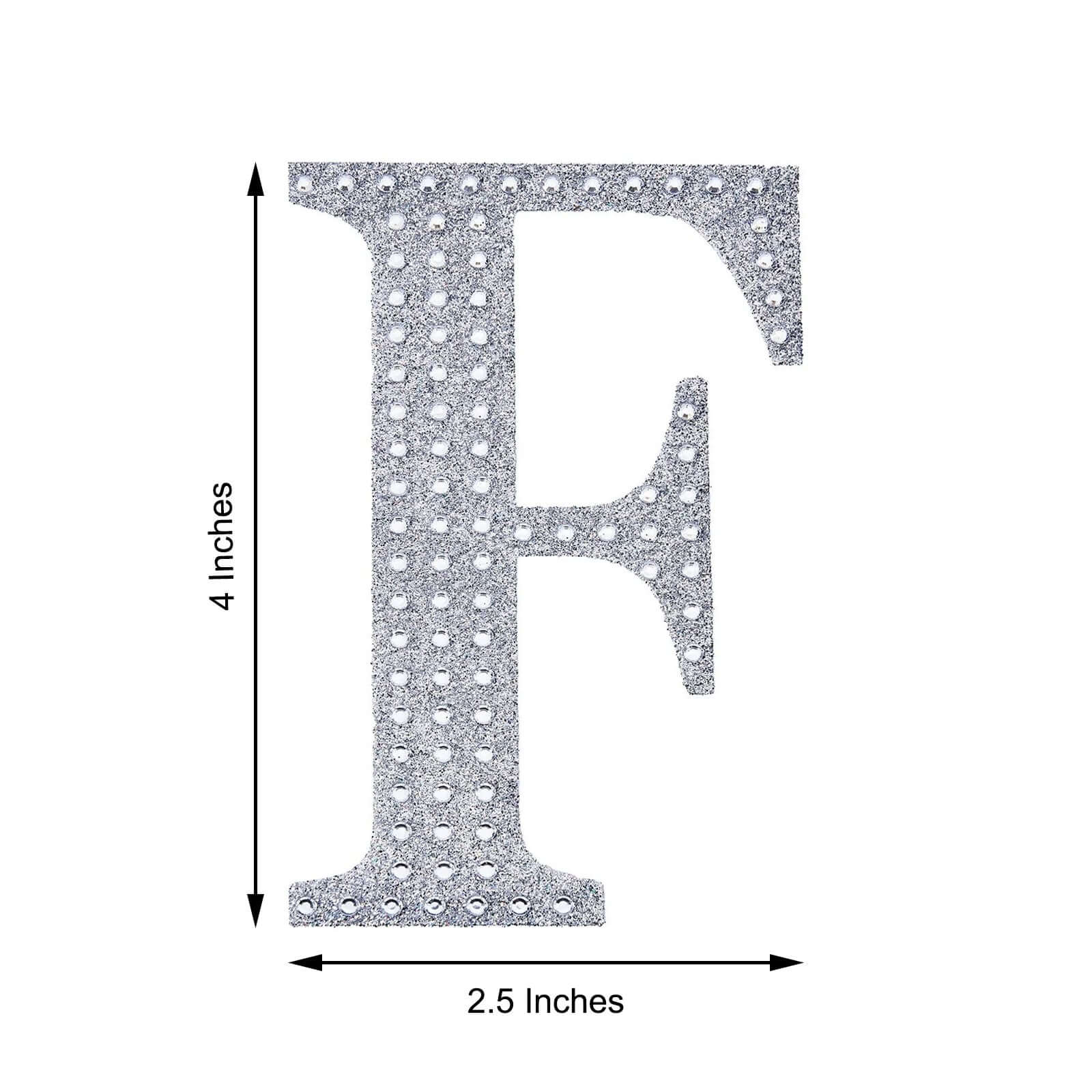 Decorative Rhinestone Alphabet "F" Letter Stickers 4", Silver Glitter Adhesive Craft Letters - DIY Sparkle Embellishments - Image 3