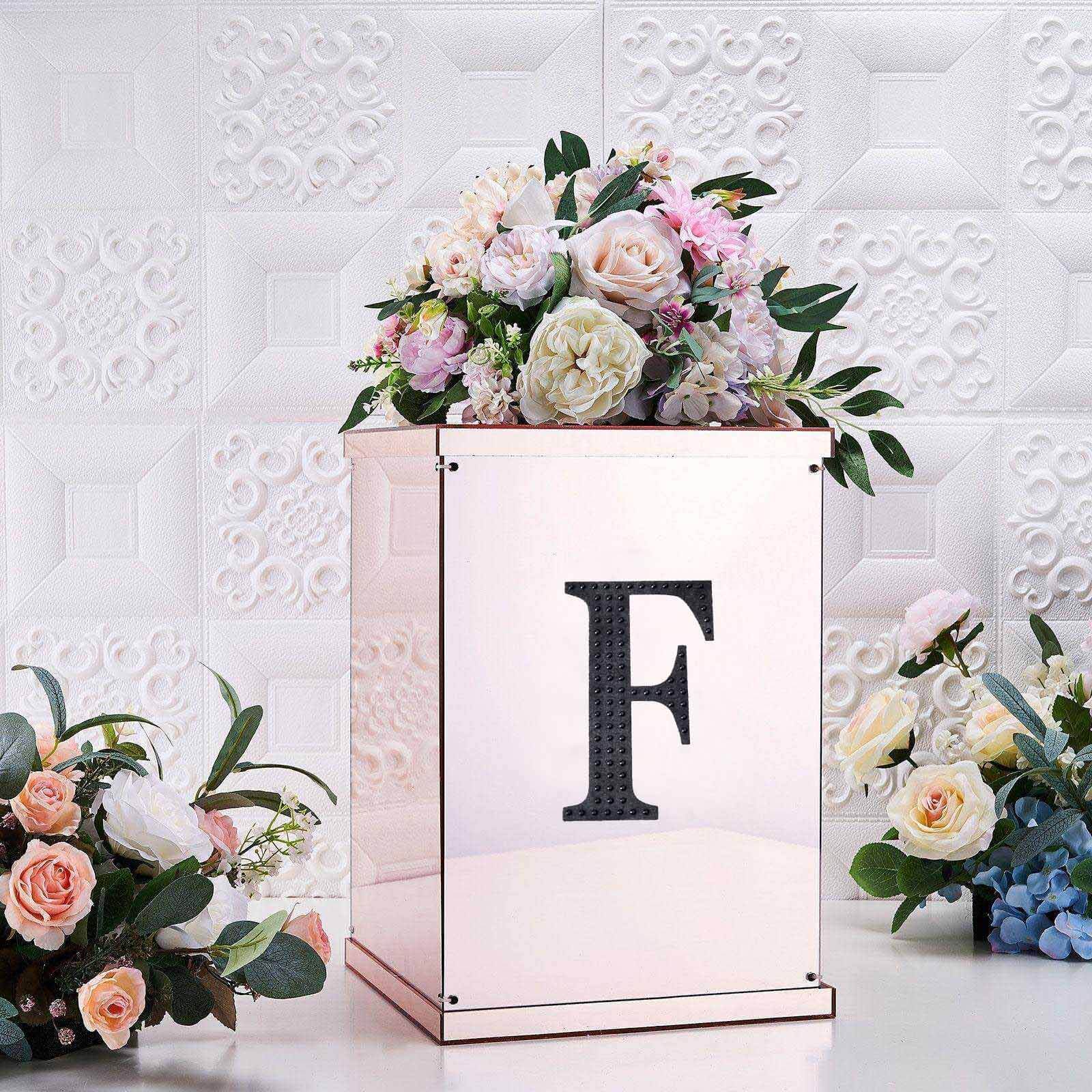 Decorative Rhinestone Alphabet "F" Letter Stickers 6", Black Glitter Adhesive Craft Letters - DIY Sparkle Embellishments