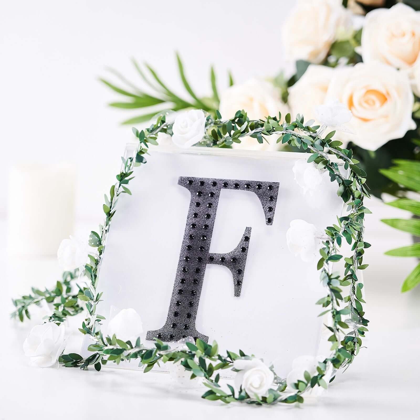Decorative Rhinestone Alphabet "F" Letter Stickers 6", Black Glitter Adhesive Craft Letters - DIY Sparkle Embellishments - Image 7