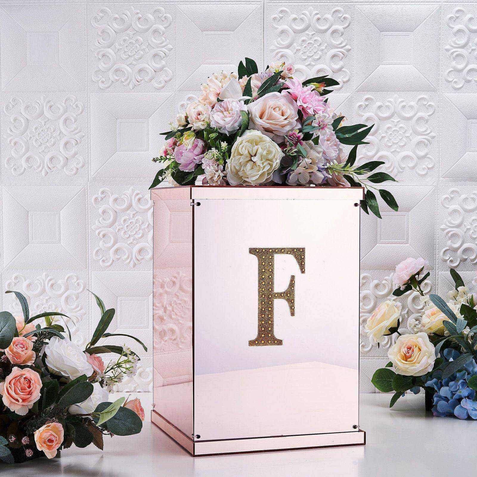 Decorative Rhinestone Alphabet "F" Letter Stickers 6", Gold Glitter Adhesive Craft Letters - DIY Sparkle Embellishments