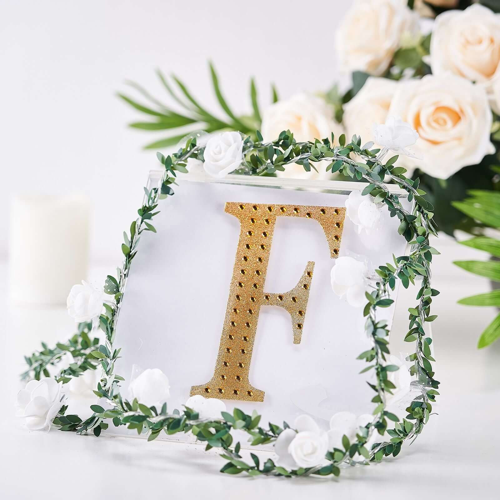 Decorative Rhinestone Alphabet "F" Letter Stickers 6", Gold Glitter Adhesive Craft Letters - DIY Sparkle Embellishments - Image 2