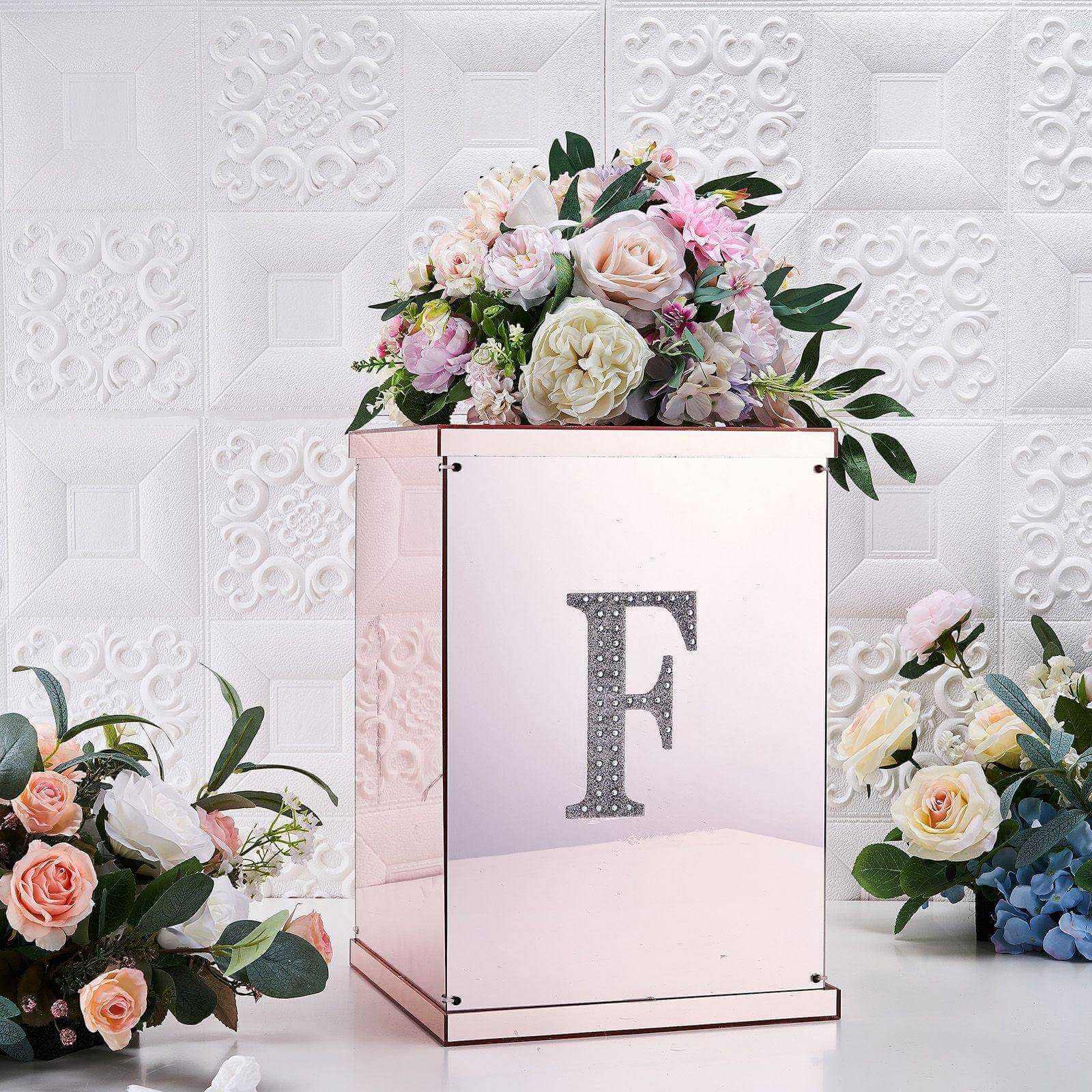 Decorative Rhinestone Alphabet "F" Letter Stickers 6", Silver Glitter Adhesive Craft Letters - DIY Sparkle Embellishments