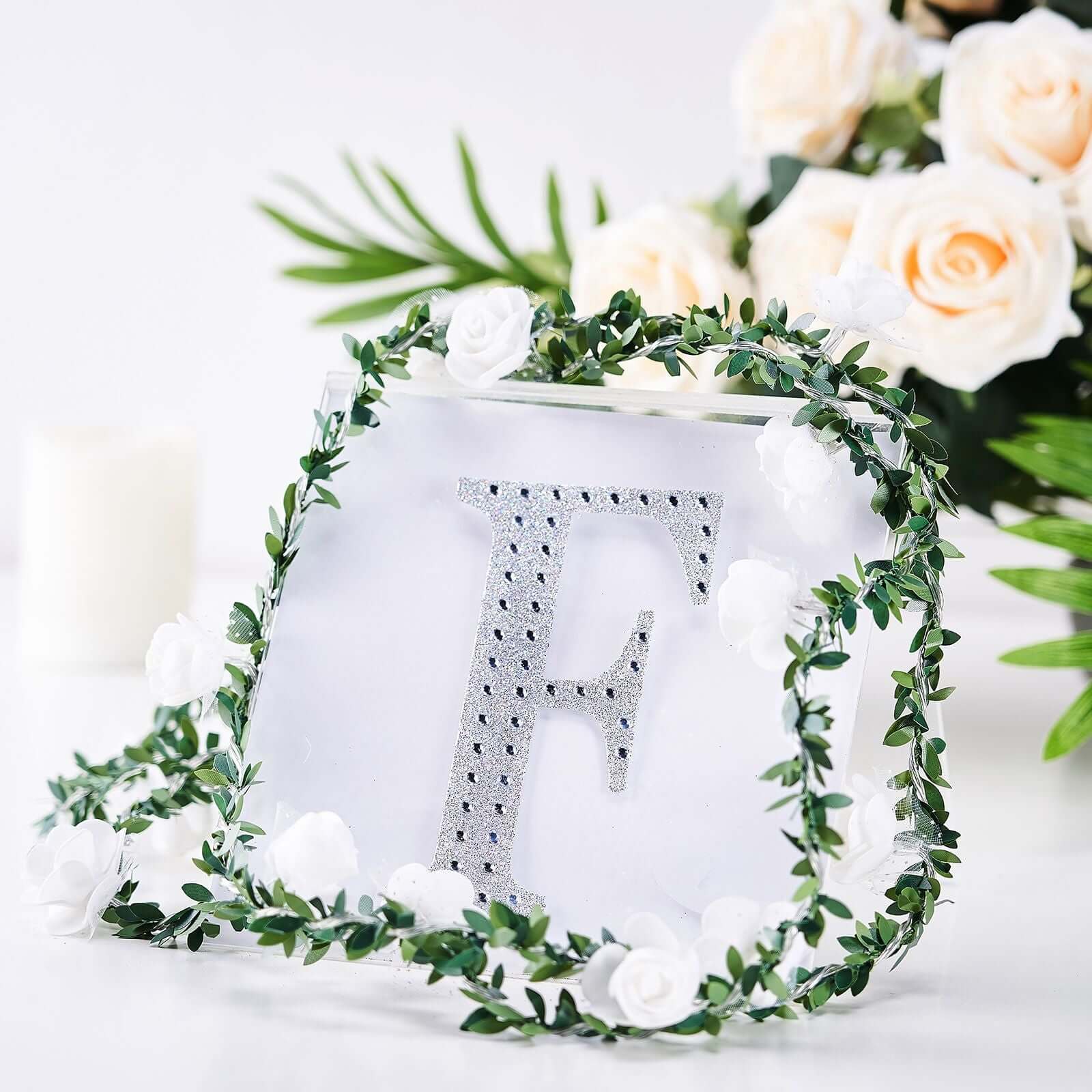 Decorative Rhinestone Alphabet "F" Letter Stickers 6", Silver Glitter Adhesive Craft Letters - DIY Sparkle Embellishments - Image 2