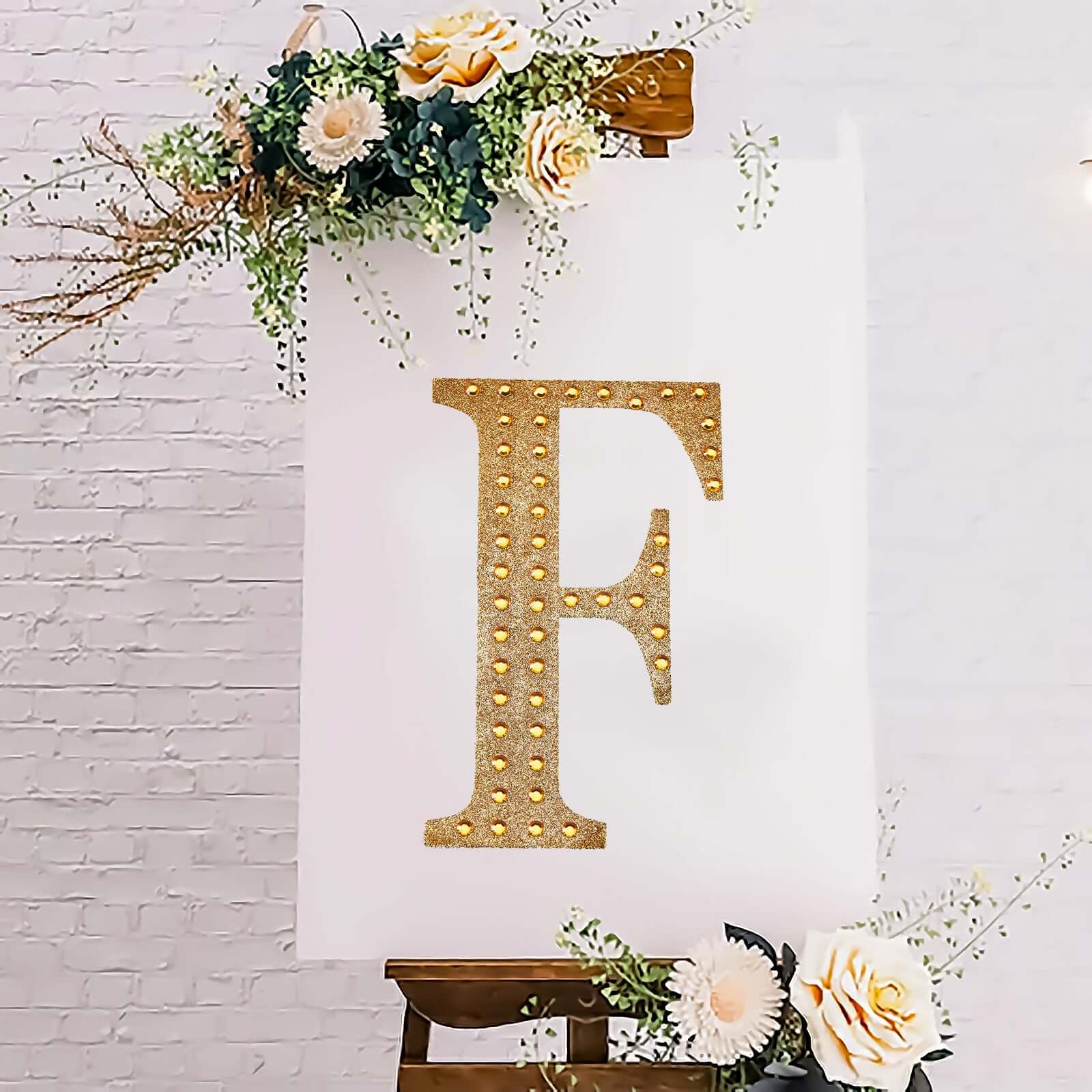 Decorative Rhinestone Alphabet "F" Letter Stickers 8", Gold Glitter Adhesive Craft Letters - DIY Sparkle Embellishments