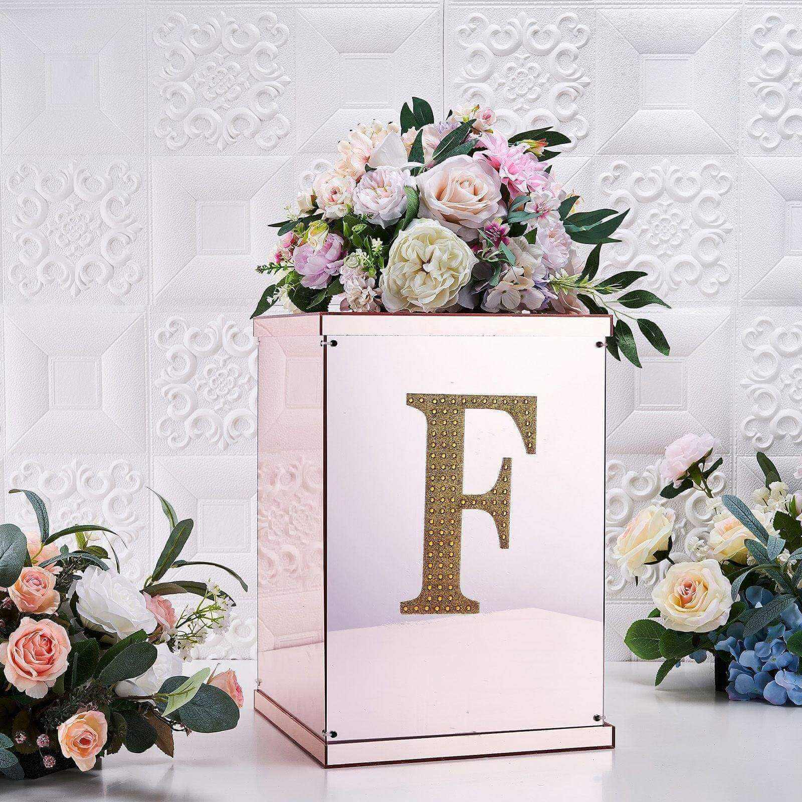 Decorative Rhinestone Alphabet "F" Letter Stickers 8", Gold Glitter Adhesive Craft Letters - DIY Sparkle Embellishments - Image 2