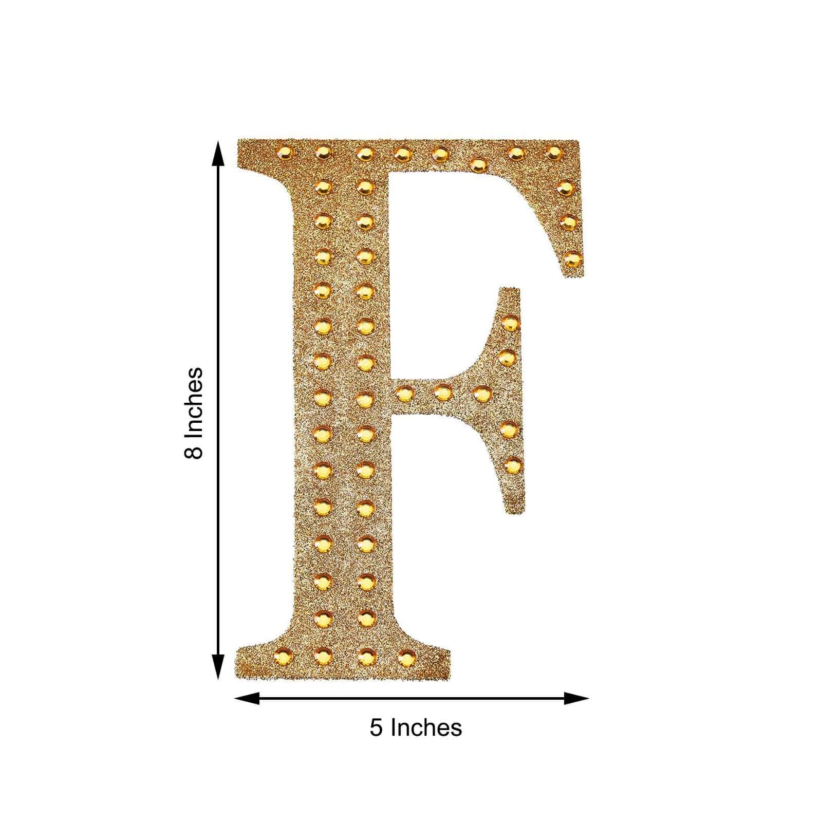 Decorative Rhinestone Alphabet "F" Letter Stickers 8", Gold Glitter Adhesive Craft Letters - DIY Sparkle Embellishments - Image 3