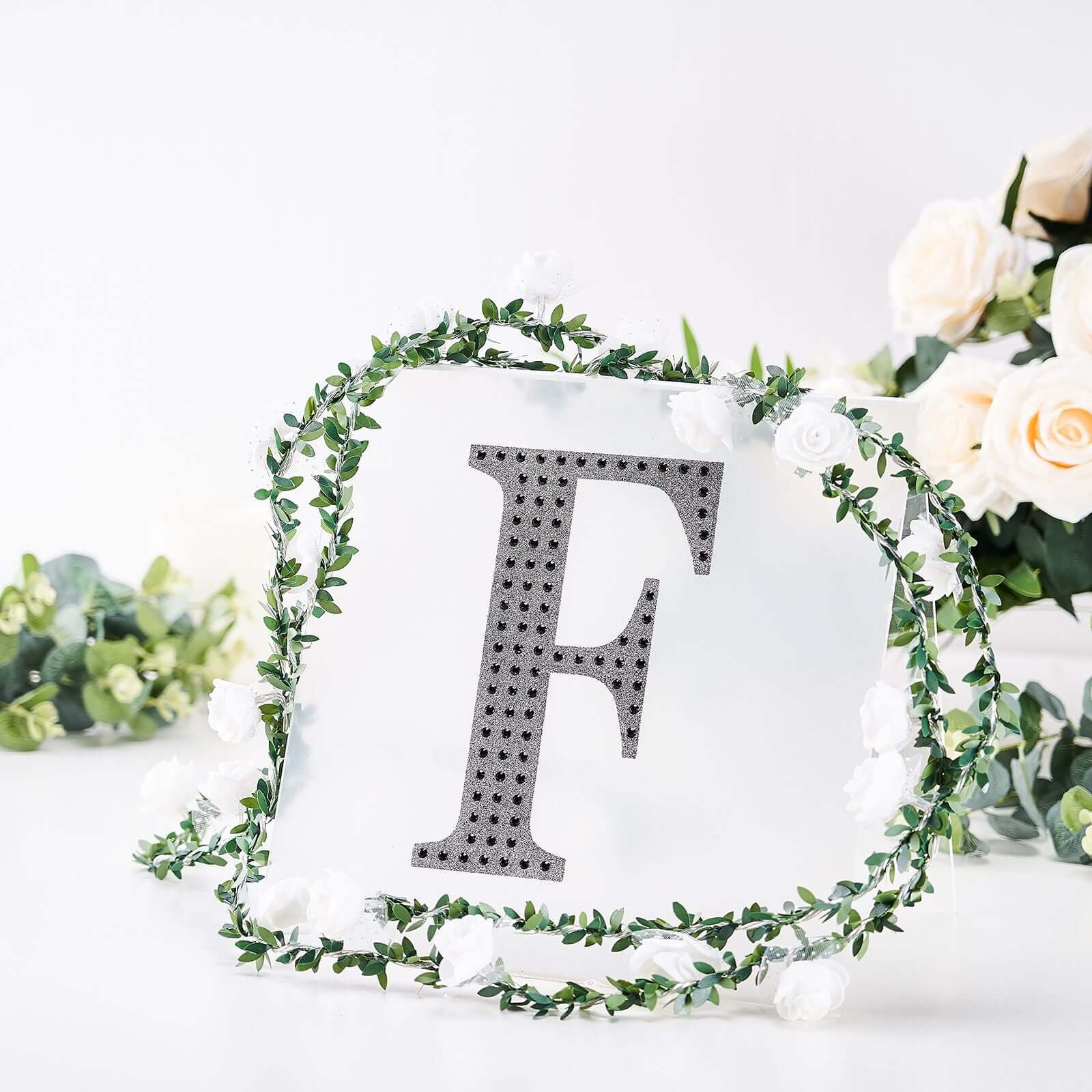 Decorative Rhinestone Alphabet "F" Letter Stickers, Glitter Adhesive Craft Letters Black DIY Sparkle Embellishments 8" - Image 7