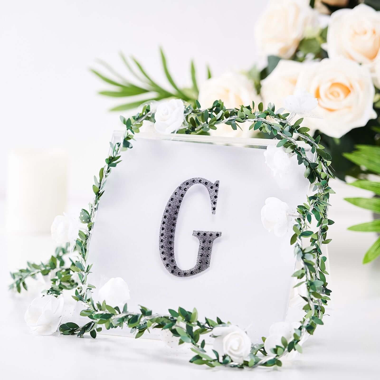 Decorative Rhinestone Alphabet "G" Letter Stickers 4", Black Glitter Adhesive Craft Letters - DIY Sparkle Embellishments - Image 2