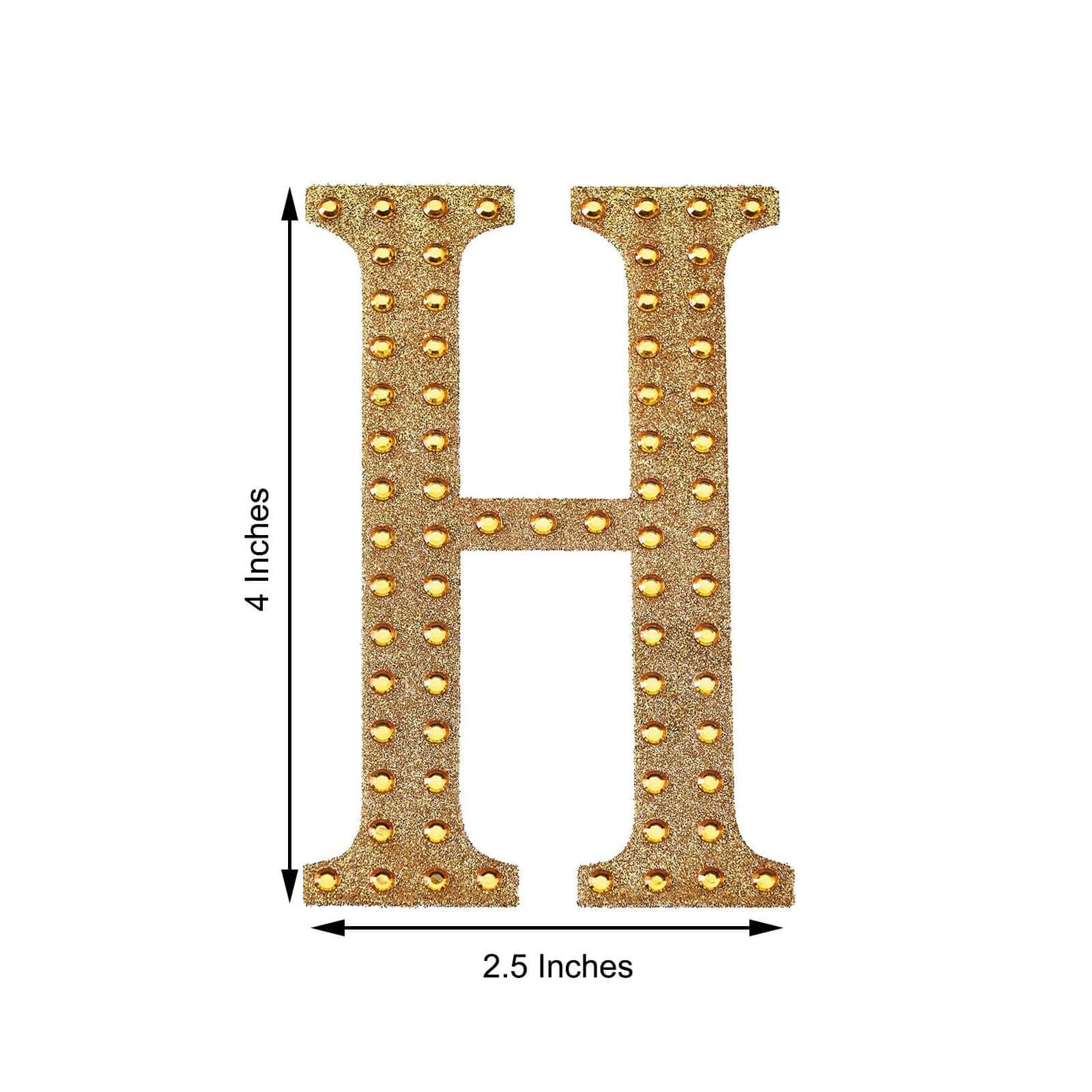 Decorative Rhinestone Alphabet "H" Letter Stickers 4", Gold Glitter Adhesive Craft Letters - DIY Sparkle Embellishments - Image 3
