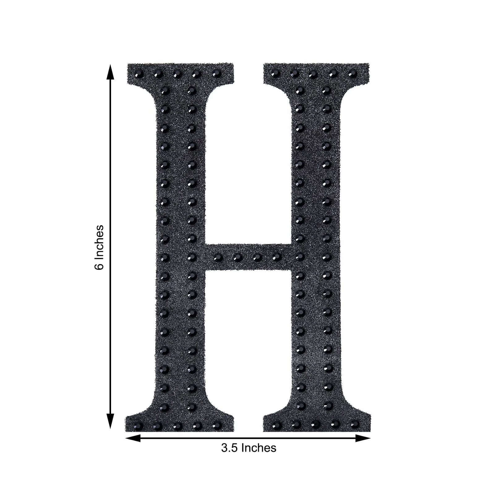 Decorative Rhinestone Alphabet "H" Letter Stickers 6", Black Glitter Adhesive Craft Letters - DIY Sparkle Embellishments - Image 2