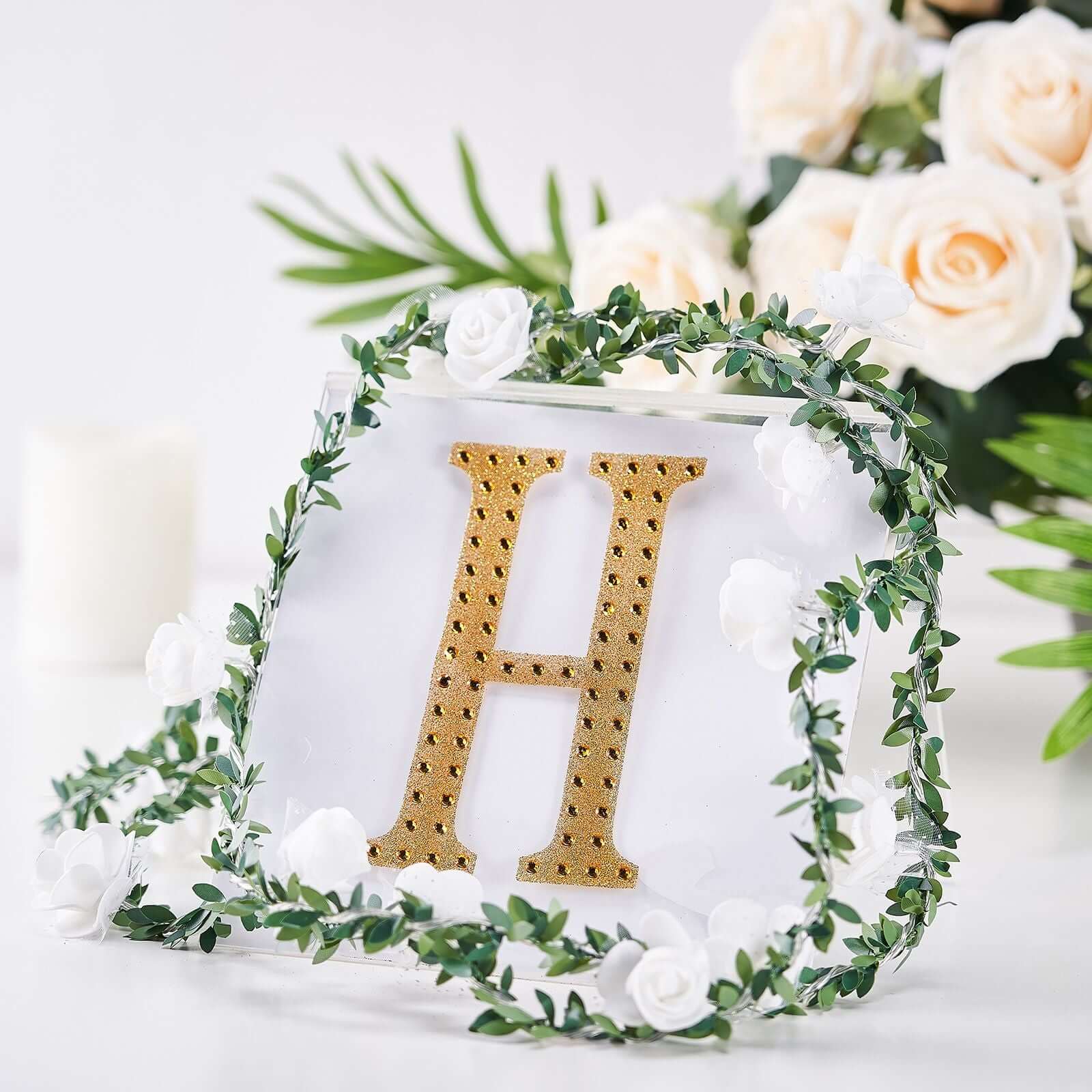Decorative Rhinestone Alphabet "H" Letter Stickers 6", Gold Glitter Adhesive Craft Letters - DIY Sparkle Embellishments - Image 2