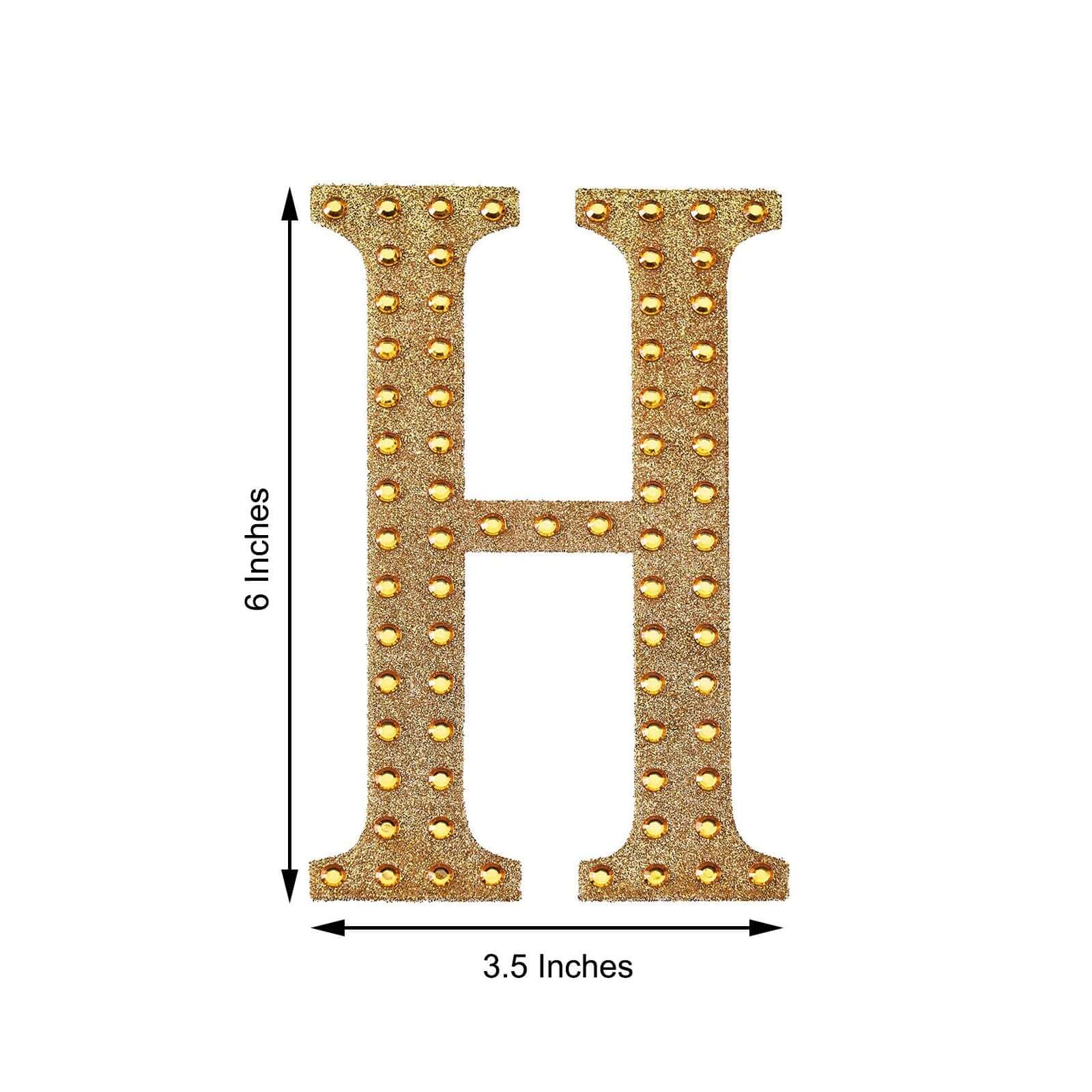 Decorative Rhinestone Alphabet "H" Letter Stickers 6", Gold Glitter Adhesive Craft Letters - DIY Sparkle Embellishments - Image 3