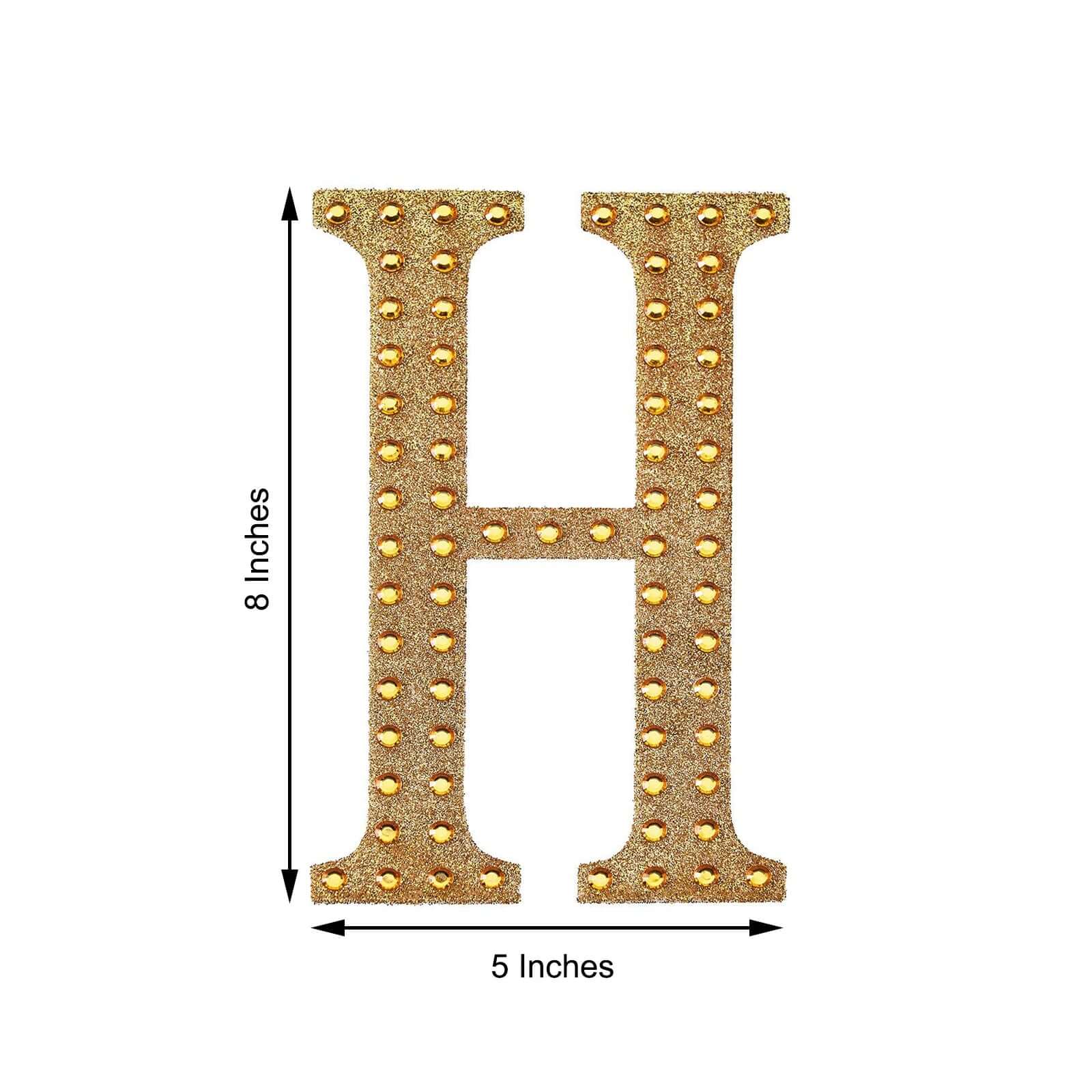 Decorative Rhinestone Alphabet "H" Letter Stickers 8", Gold Glitter Adhesive Craft Letters - DIY Sparkle Embellishments - Image 3