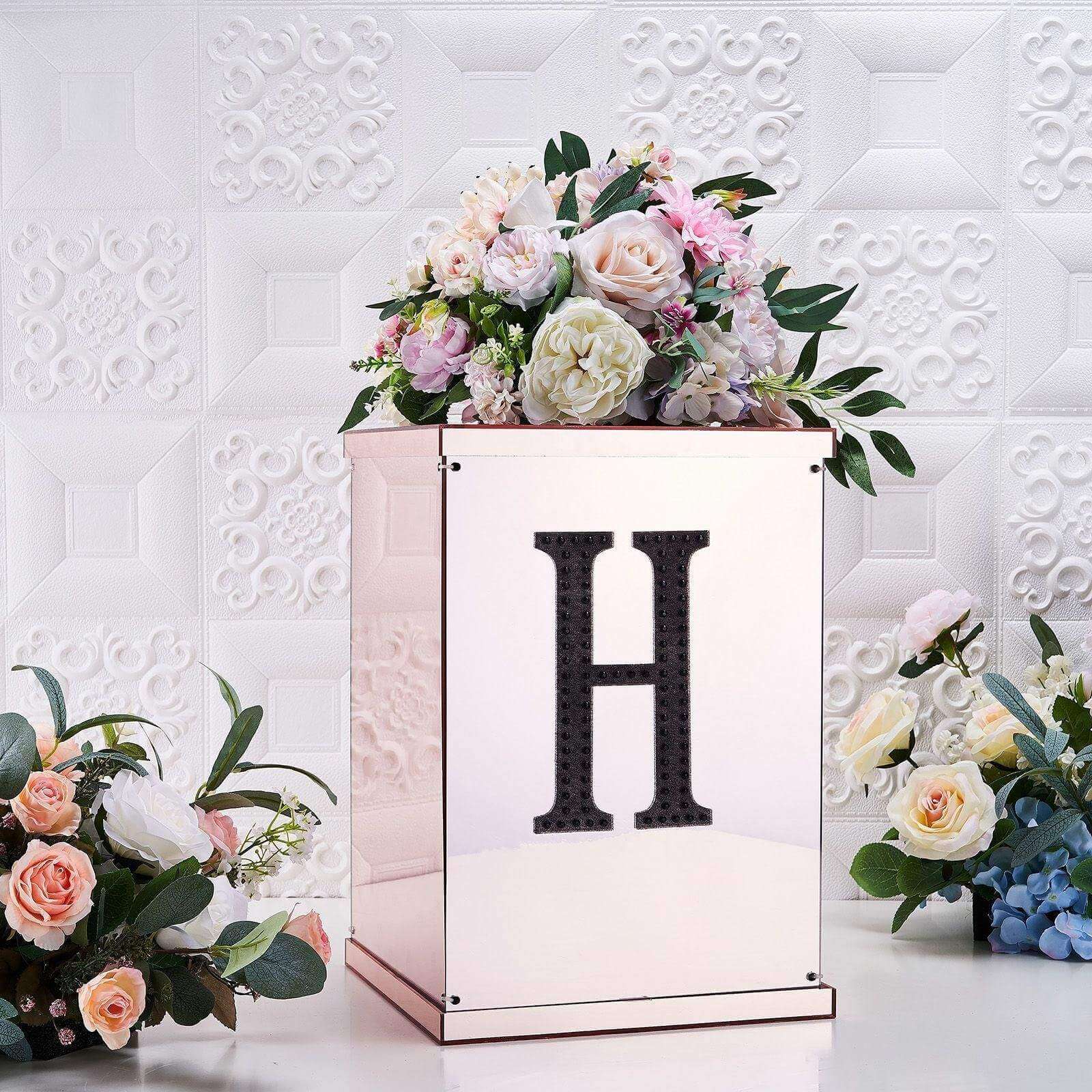 Decorative Rhinestone Alphabet "H" Letter Stickers, Glitter Adhesive Craft Letters Black DIY Sparkle Embellishments 8" - Image 2