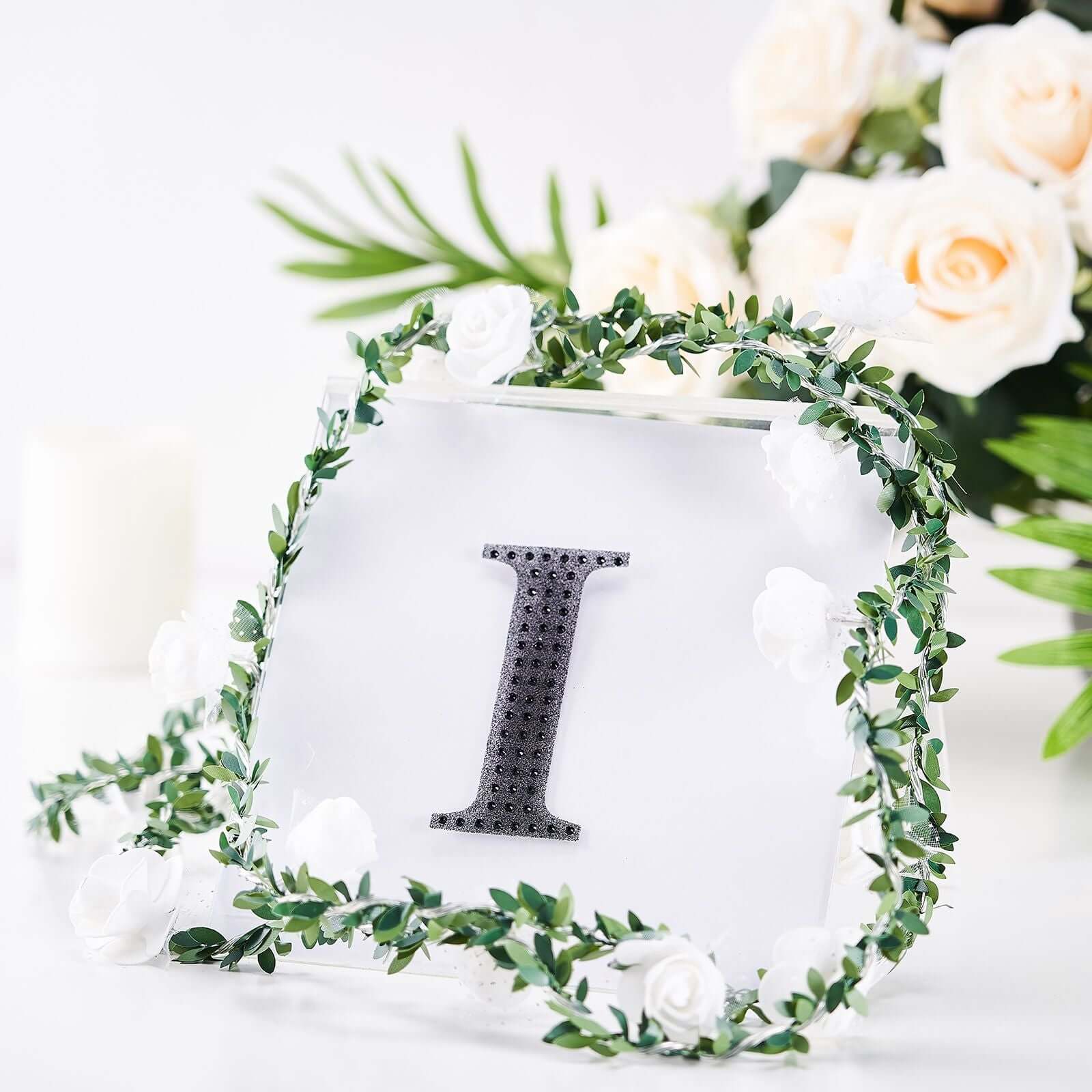 Decorative Rhinestone Alphabet "I" Letter Stickers 4", Black Glitter Adhesive Craft Letters - DIY Sparkle Embellishments - Image 2