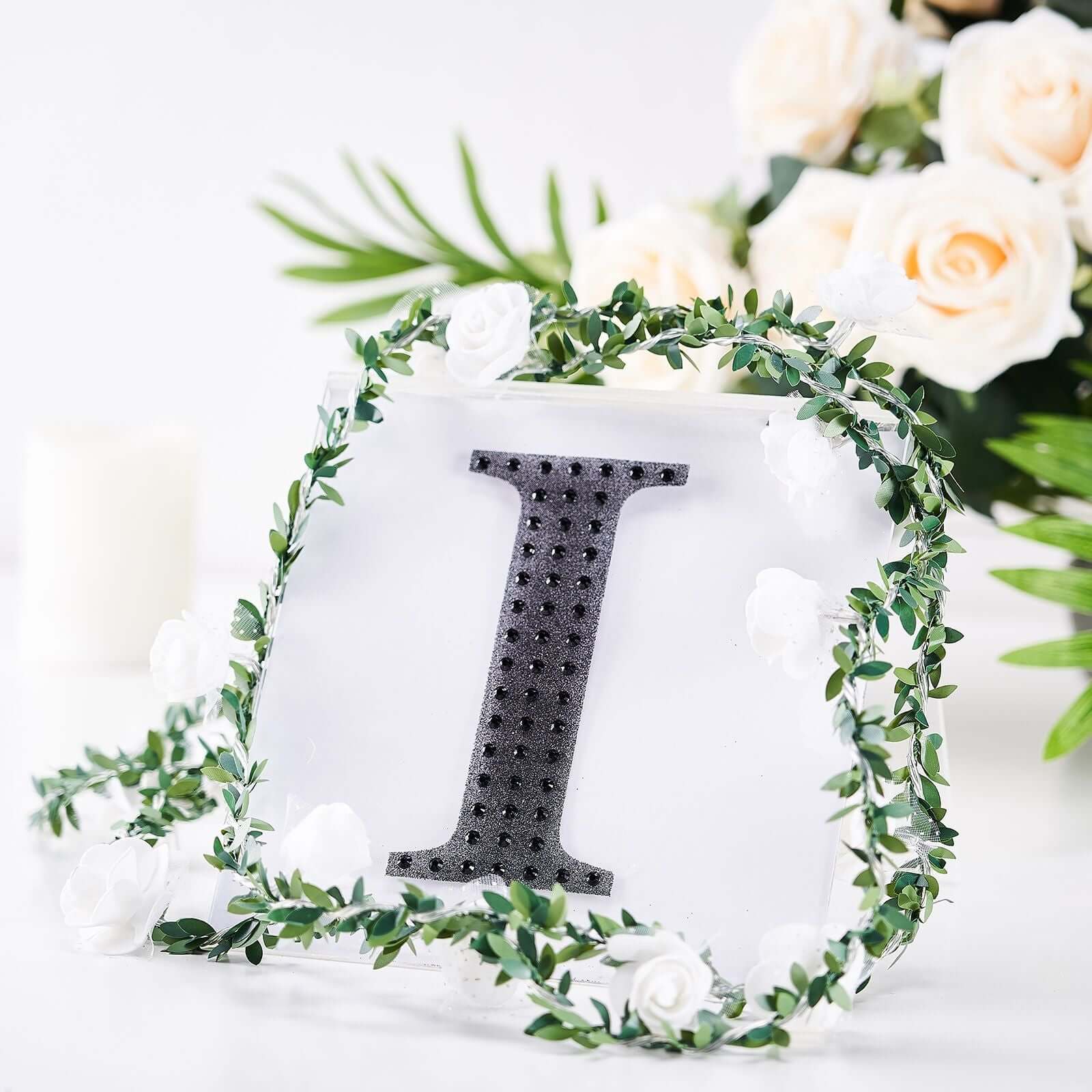 Decorative Rhinestone Alphabet "I" Letter Stickers 6", Black Glitter Adhesive Craft Letters - DIY Sparkle Embellishments - Image 7